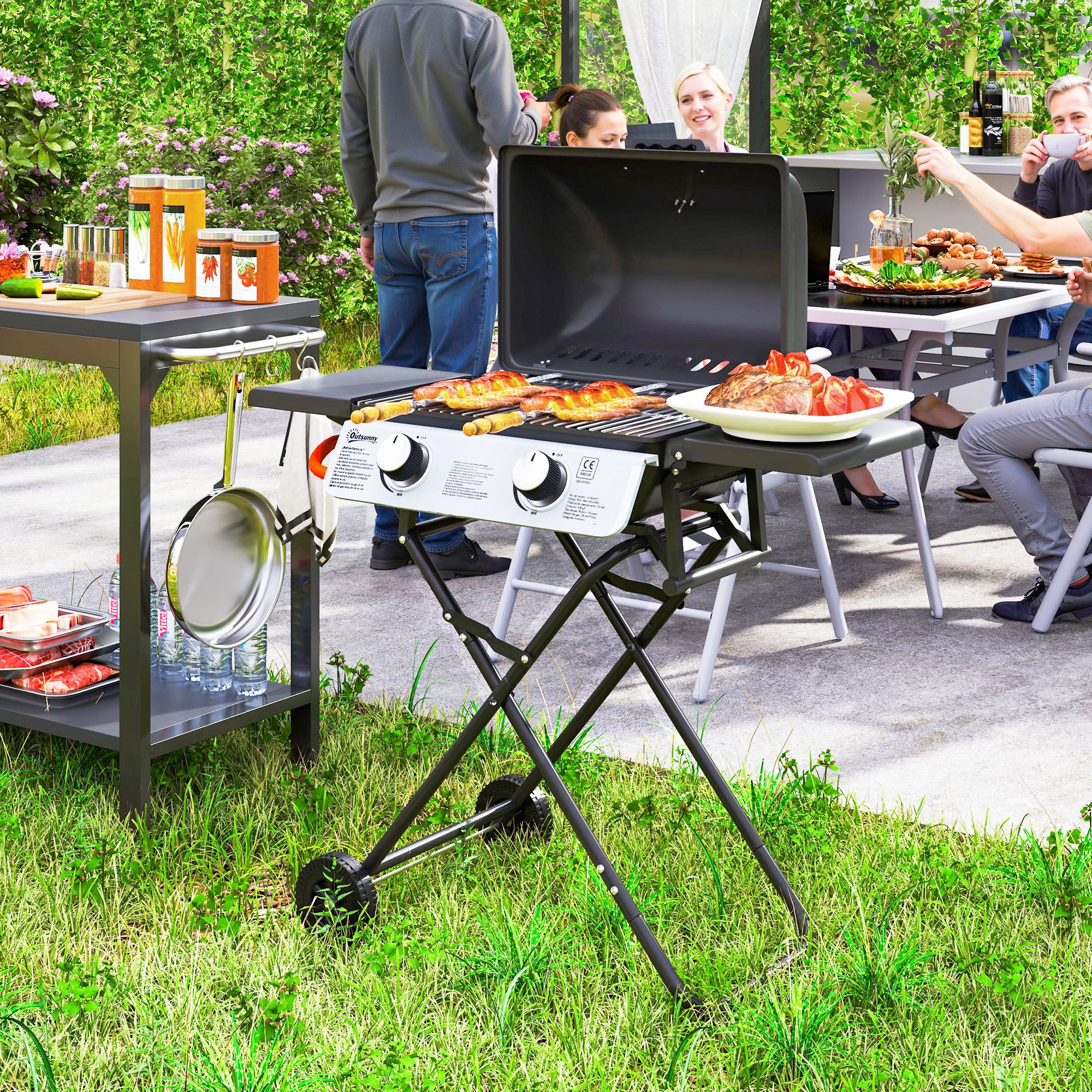 Outsunny Two-Burner Portable Suitcase BBQ - Black - North Peak Garden Furniture