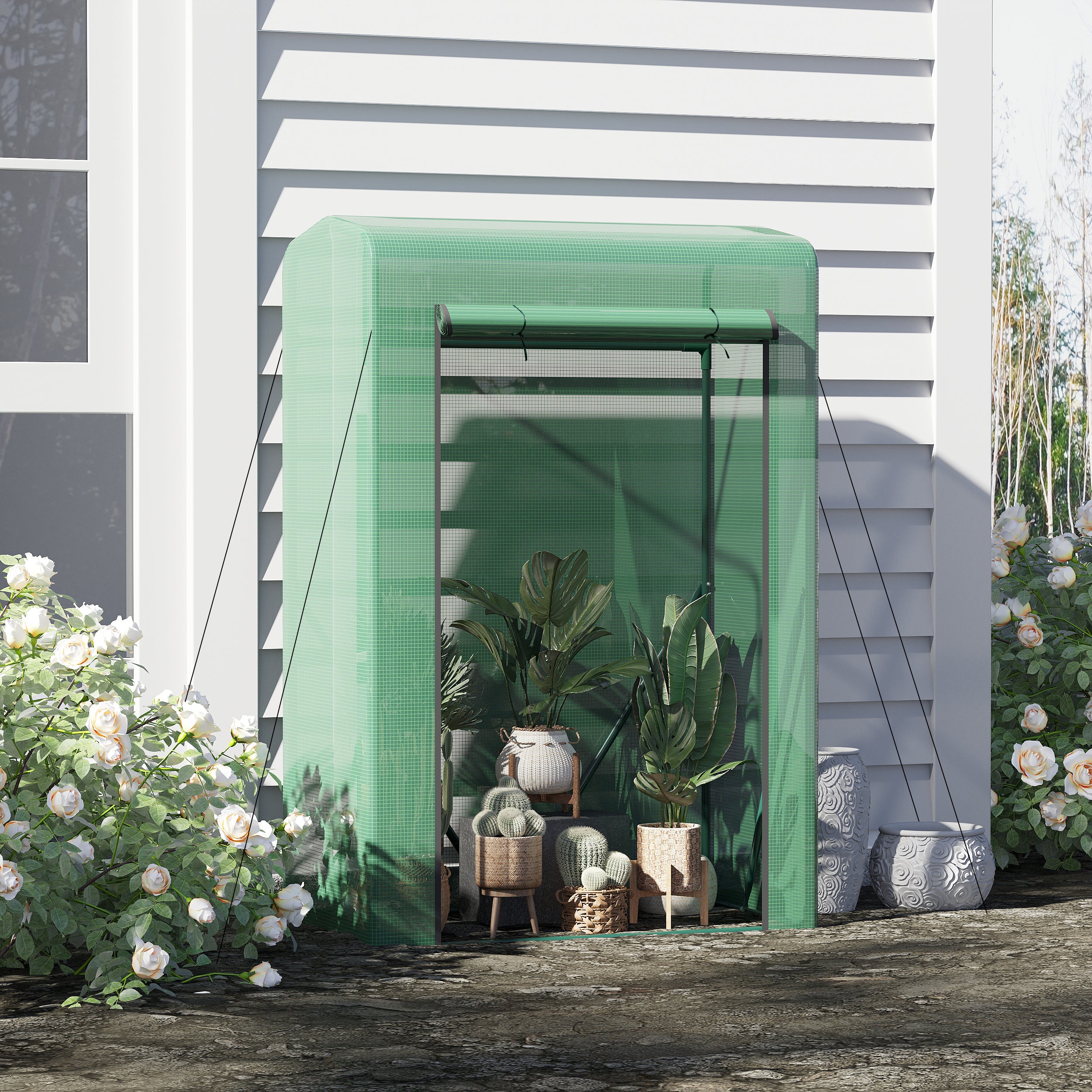 Outsunny Greenhouse Sanctuary: Zipper-Entry Plant Shelter for Verdant Nurturing, 100L x 50W x 150H cm, Emerald Green