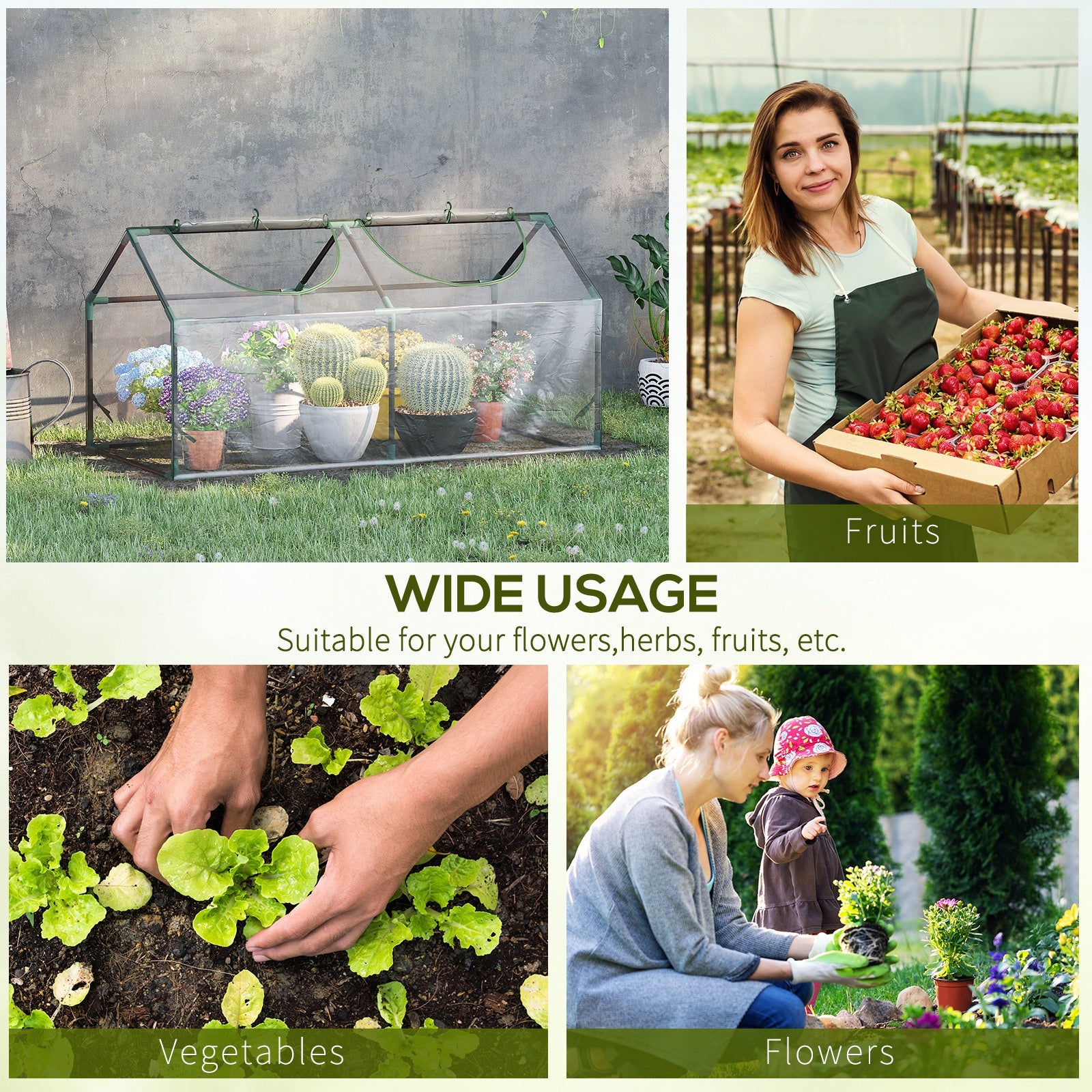Outsunny Mini Greenhouse Portable Flower Planter Vegetable Grow House for Garden Backyard with Zipped Windows, 120 x 60 x 60 cm, Clear - North Peak Garden Furniture