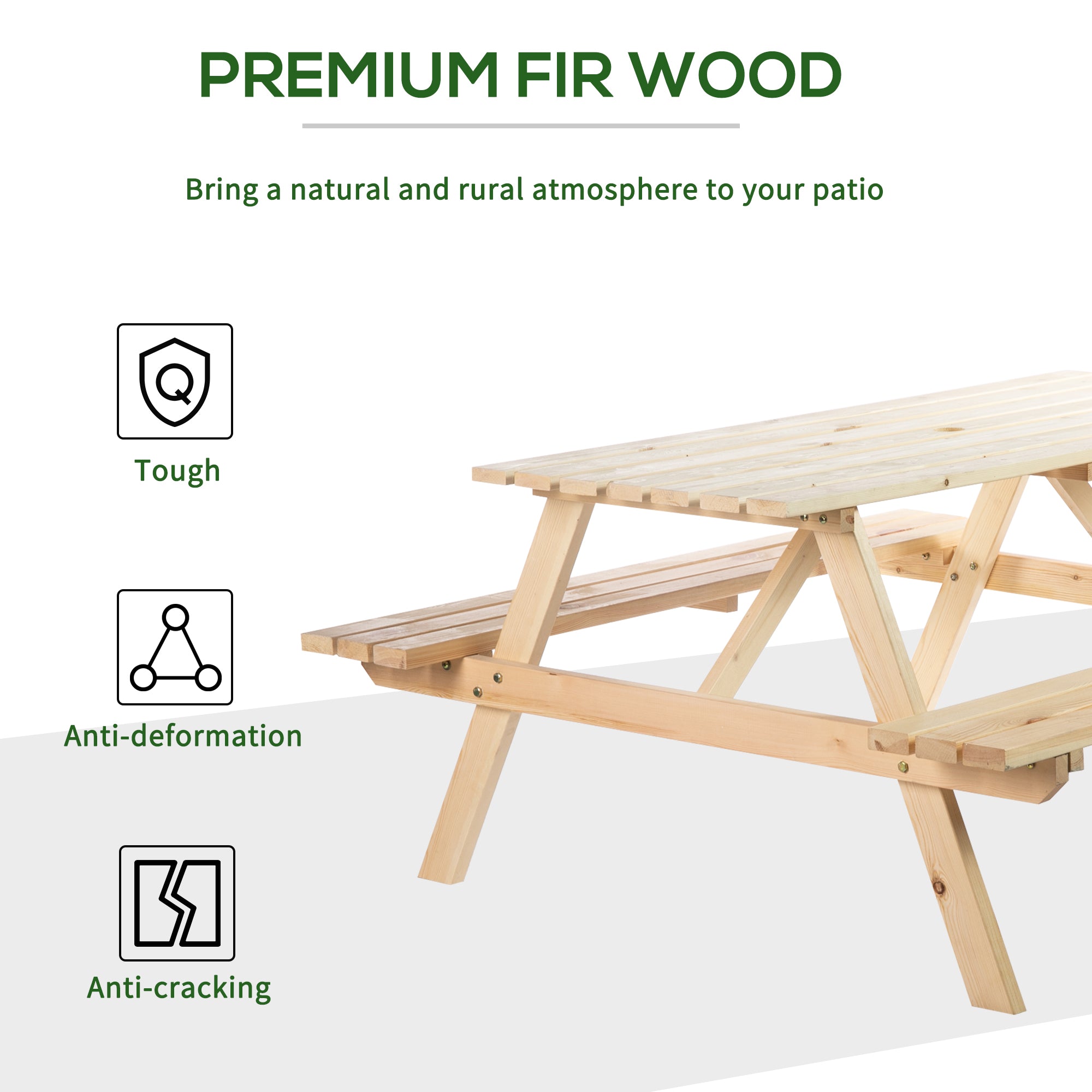 Outsunny 4 Seater Wooden Picnic Table Bench for Outdoor Garden or Patio with Parasol Cutout 150 cm - North Peak Garden Furniture