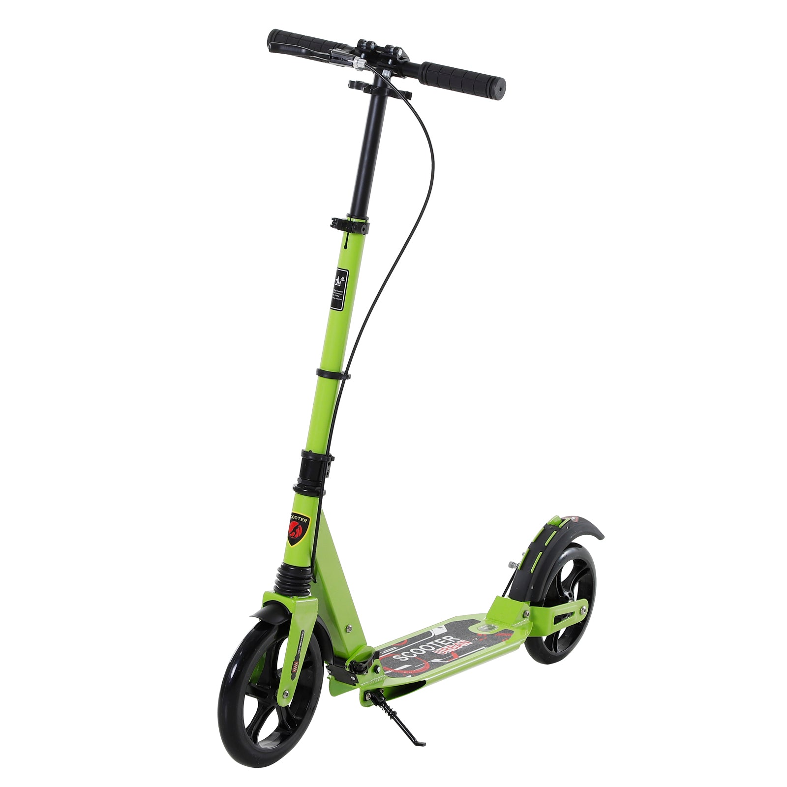 HOMCOM Teens Adult Kick Scooter Foldable Adjustable Aluminum Ride On Toy For 14+ w/ Dual Brake System, Shock Mitigation System - Green 95.5-110.5H CM