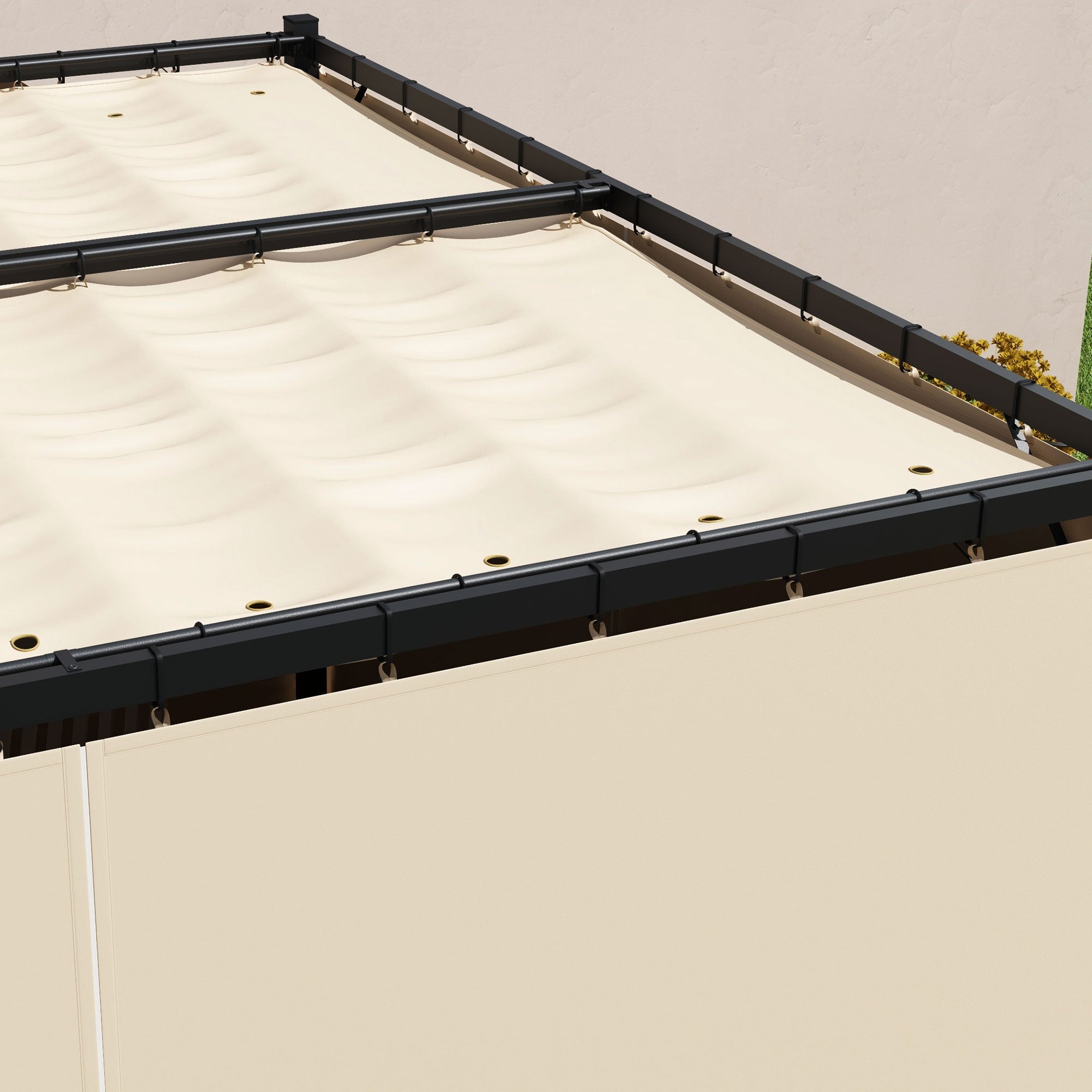 Outsunny 3 x 3(m) Retractable Pergola, Garden Gazebo Shelter with Curtains, for Grill, Patio, Deck, Beige - North Peak Garden Furniture