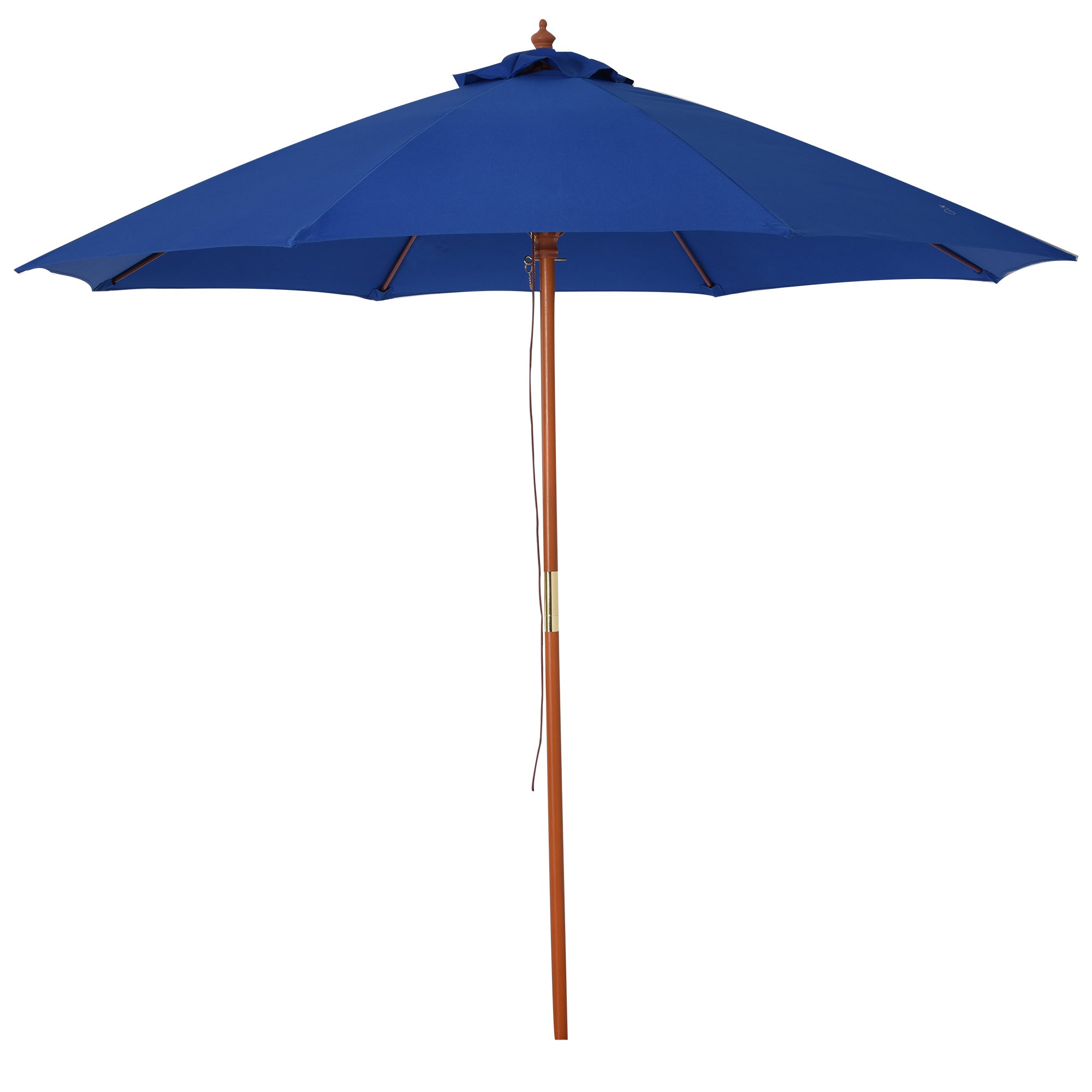 Outsunny 2.5m Garden Parasol Umbrella, Outdoor Market Table Umbrella with Wooden Pole & 8 Fibre Glass Ribs, Round Sun Shade Canopy, Blue - North Peak Garden Furniture