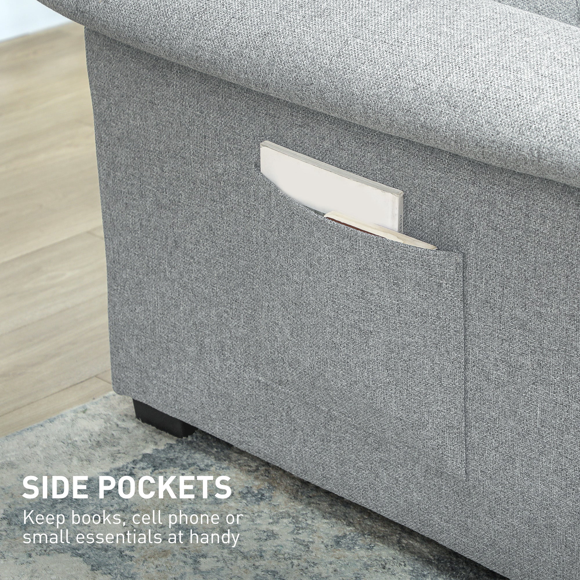 HOMCOM Pull Out Sofa Bed with 2 Pocket Springs, Fabric 2 Seater Click Clack Sofa Bed Settee, Convertible Sofa Couch with Pillows and Side Pockets for Living Room, Home Office, Light Grey - North Peak Garden Furniture