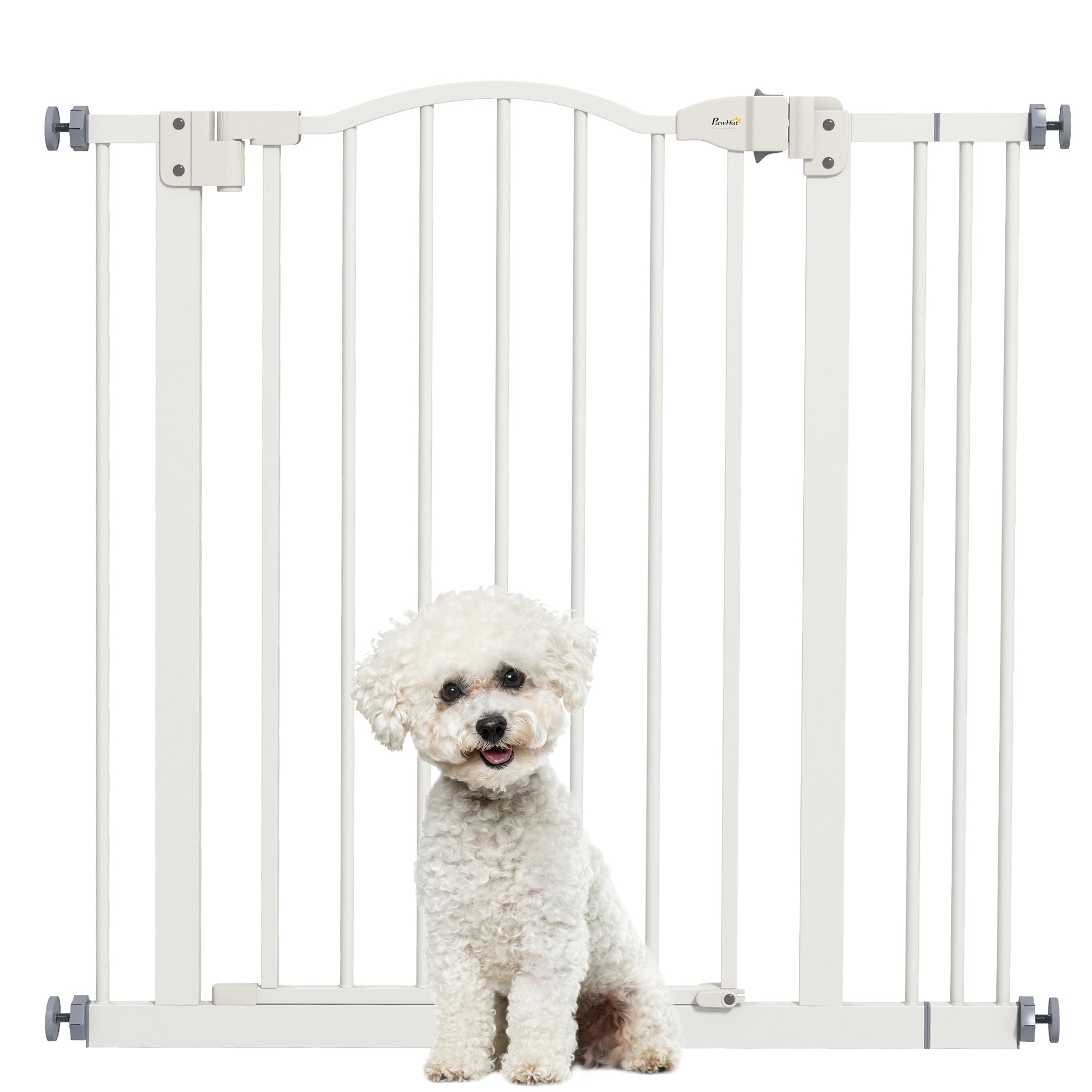 PawHut Metal 74-87cm Adjustable Pet Gate Safety Barrier w/ Auto-Close Door White