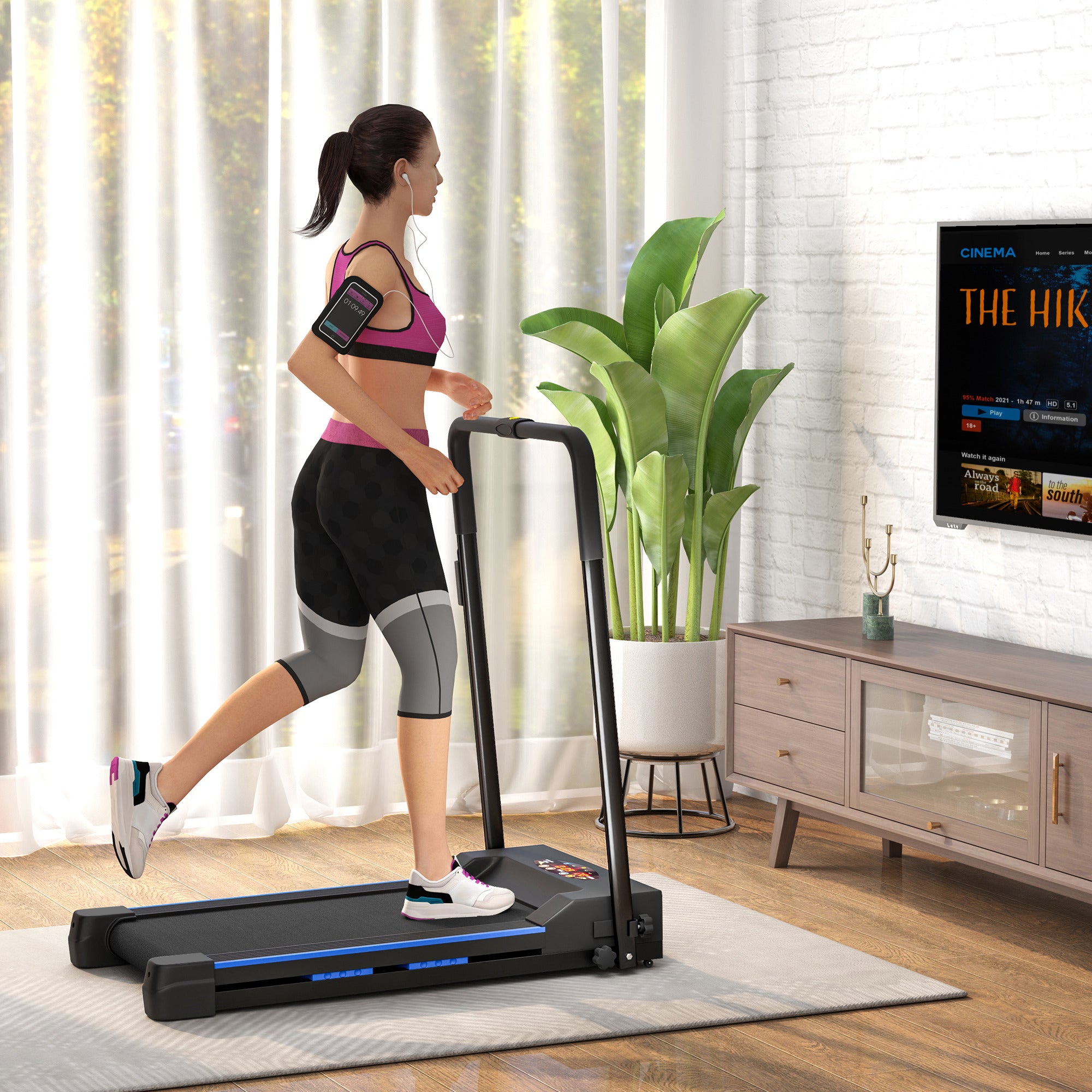 HOMCOM Folding Motorised Home Treadmill Walking Machine with LCD Monitor, Blue - North Peak Garden Furniture
