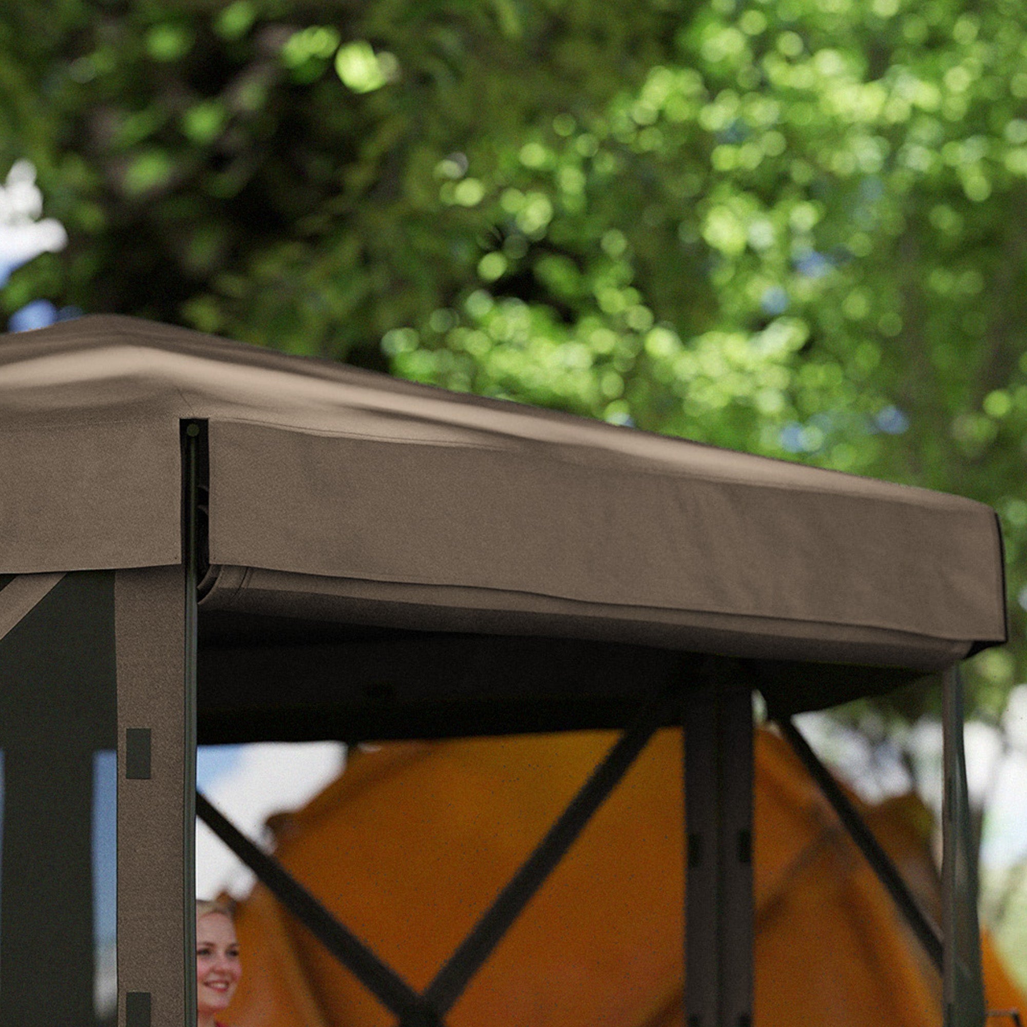 Outsunny 3 x 3(m) Hexagon Pop Up Gazebo with 5 Sides and Carry Bag, Waterproof, UV Resistant Party Tent Instant Event Shelter with Netting for Garden, Patio, Brown - North Peak Garden Furniture