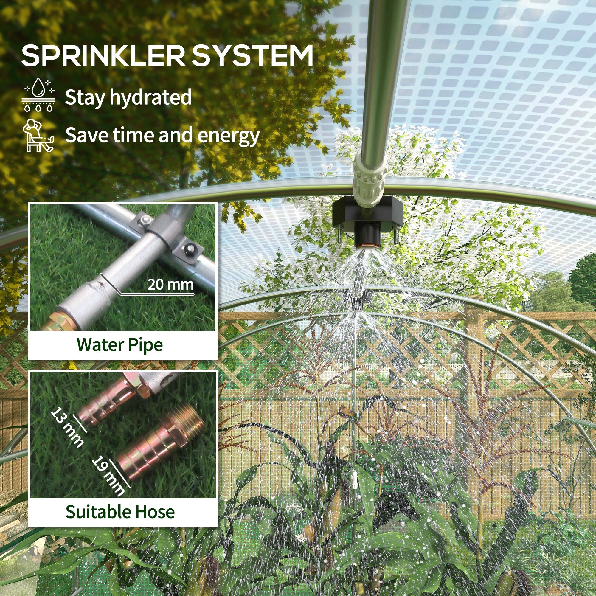 Outsunny Sprinkler System Polytunnel Greenhouse, 4 x 3(m), Green - North Peak Garden Furniture