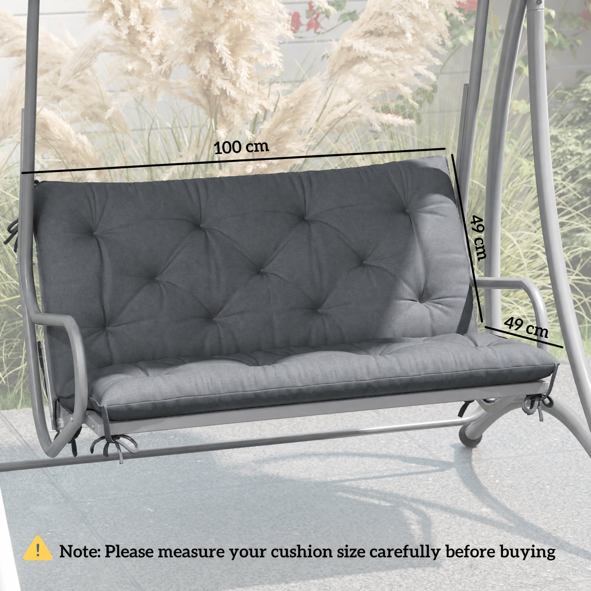 Outsunny 2 Seater Bench Cushion, Garden Chair Cushion with Back and Ties for Indoor and Outdoor Use, 98 x 100 cm, Dark Grey