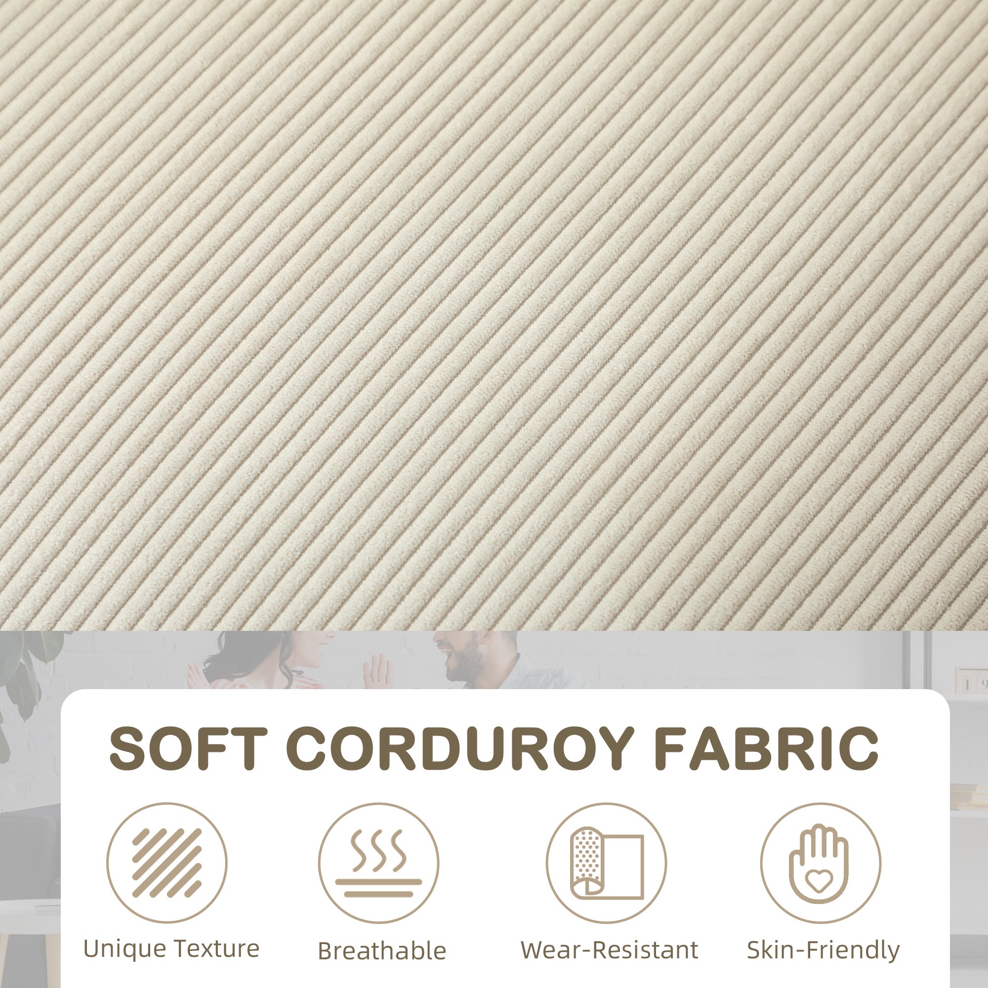 HOMCOM Three-Seater Corduroy Sofa - Cream White - North Peak Garden Furniture