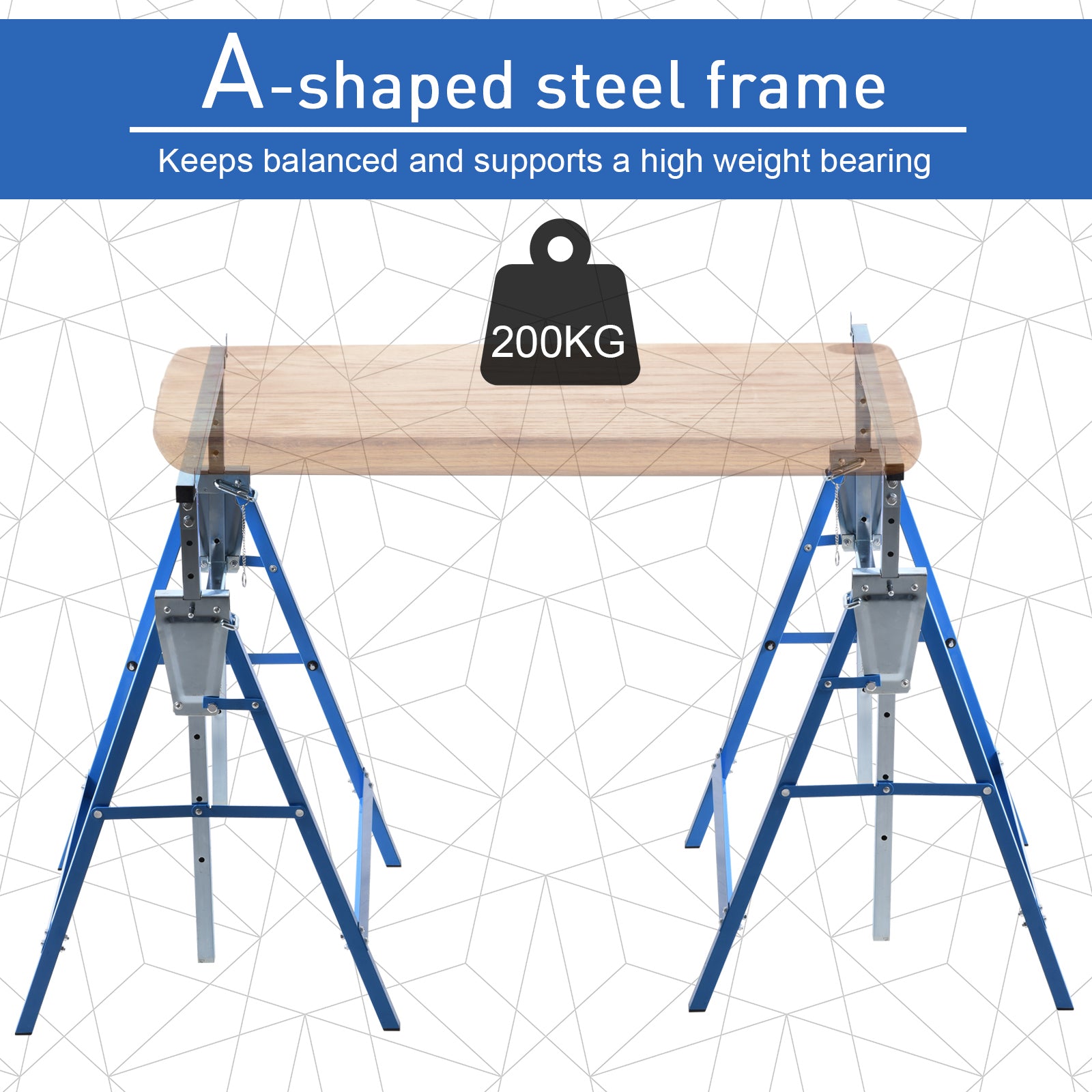 HOMCOM Set of 2 Adjustable Telescopic Builders Trestle DIY Steel Work Bench Carpenter Folding Saw Horse Tools Blue - North Peak Garden Furniture