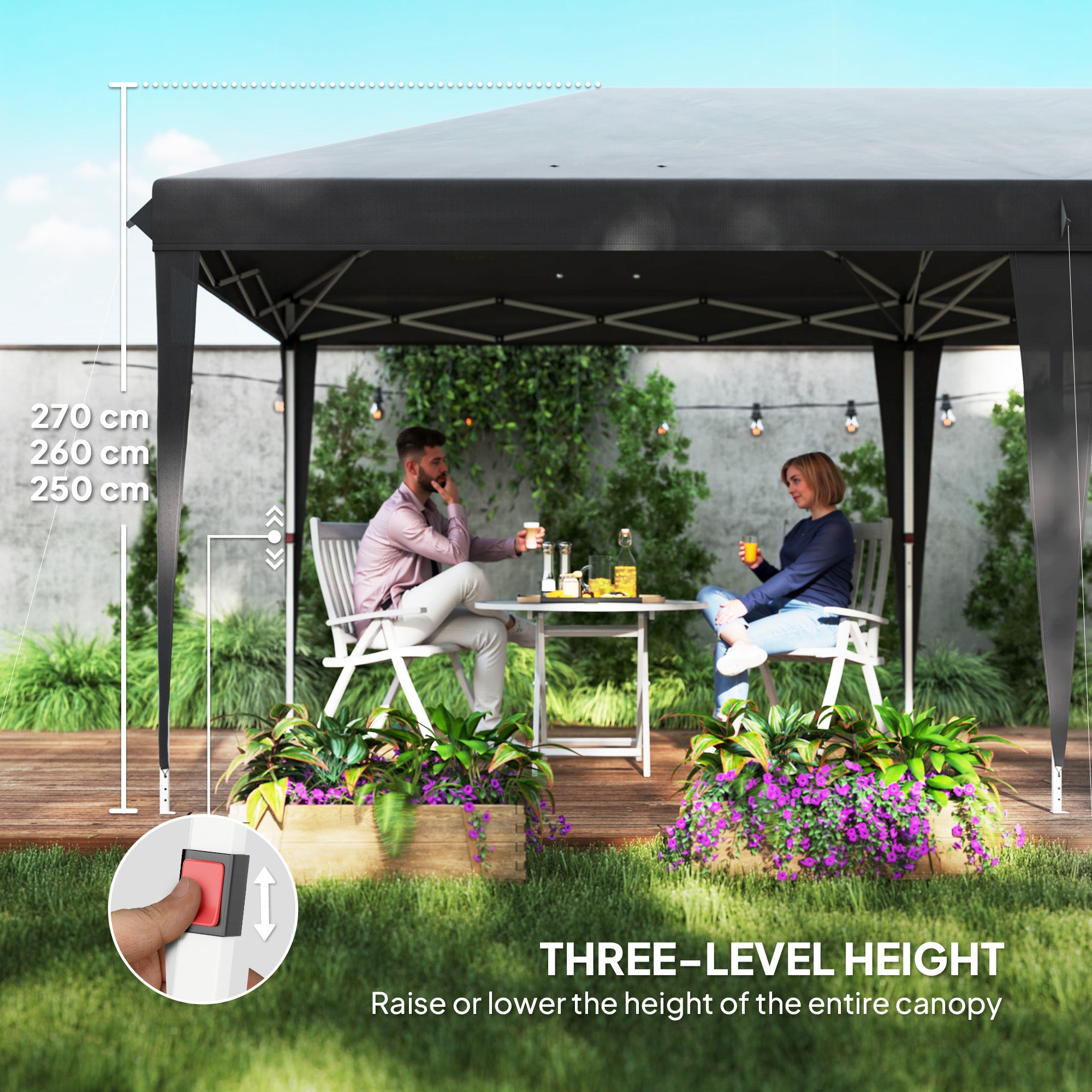 Outsunny Pop Up Gazebo, Double Roof Foldable Canopy Tent, Height Adjustable Wedding Awning Canopy w/ Carrying Bag, 6 m x 3 m x 2.7 m, Grey - North Peak Garden Furniture