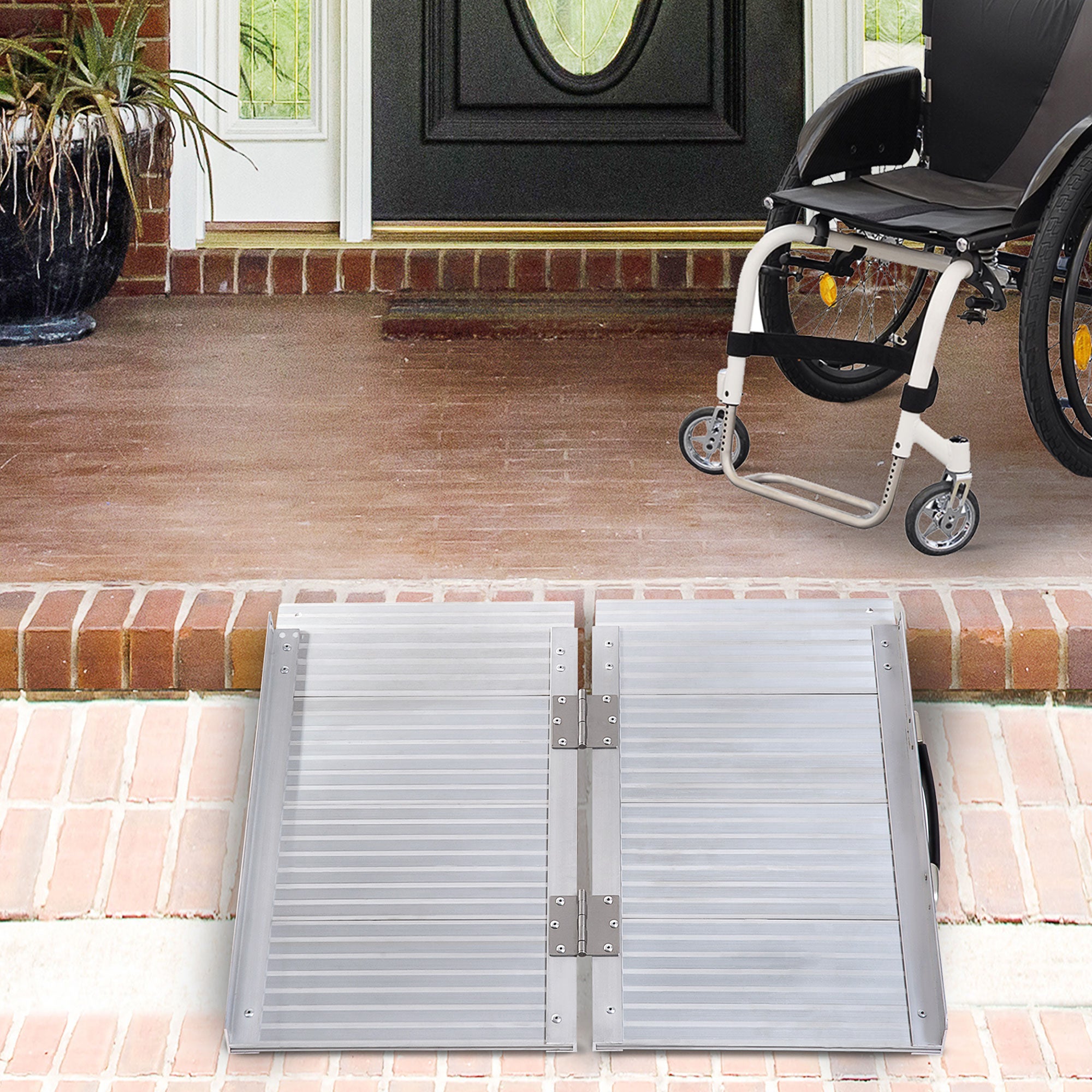 HOMCOM 2ft Folding Aluminum Wheelchair Ramp Scooter Portable Mobility Assist Suitcase Access Aid Disabled - North Peak Garden Furniture