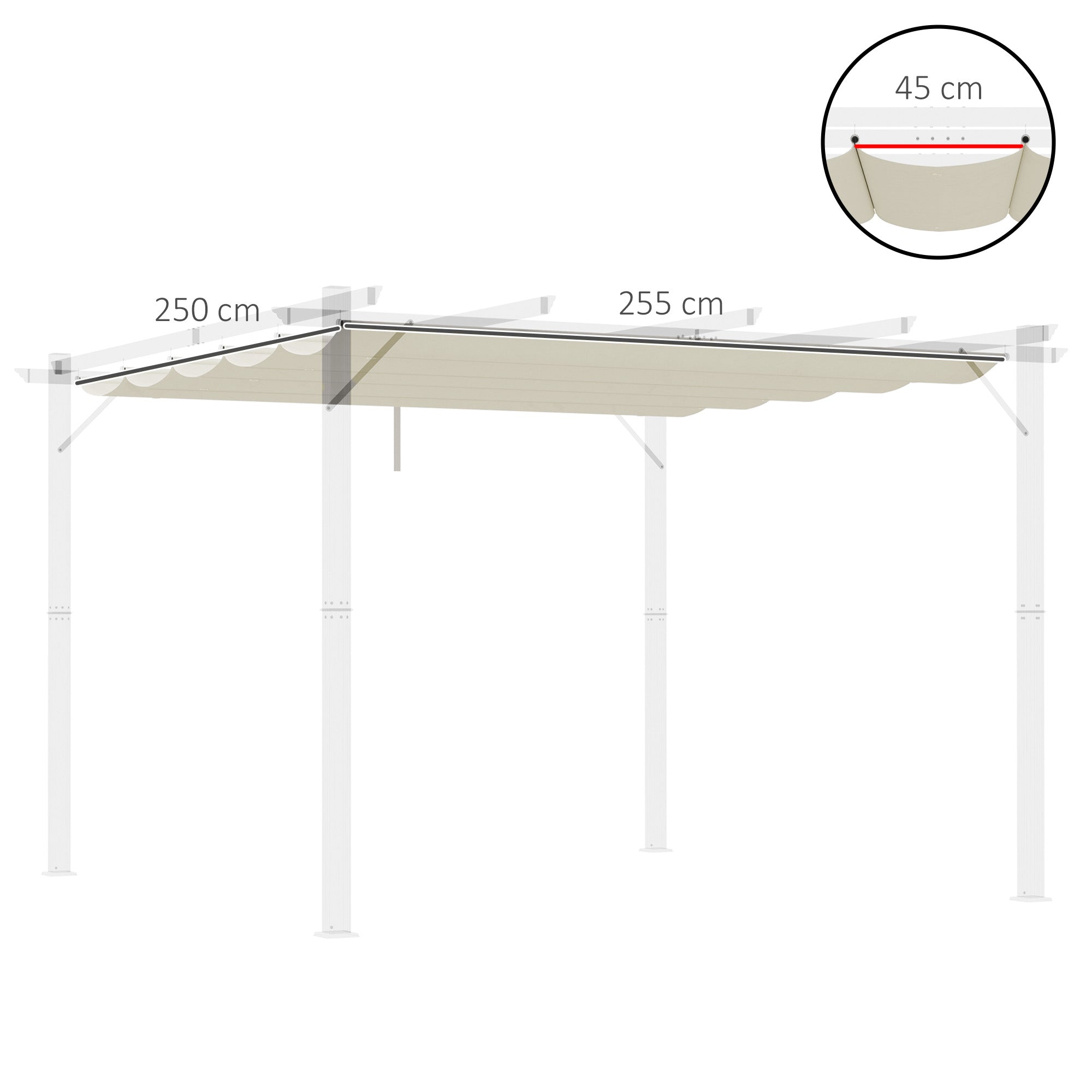 Outsunny Retractable Pergola Shade Cover, Replacement Canopy Fabric for 3 x 3 (m) Pergola, Gazebo Retractable Roof, Cream White - North Peak Garden Furniture