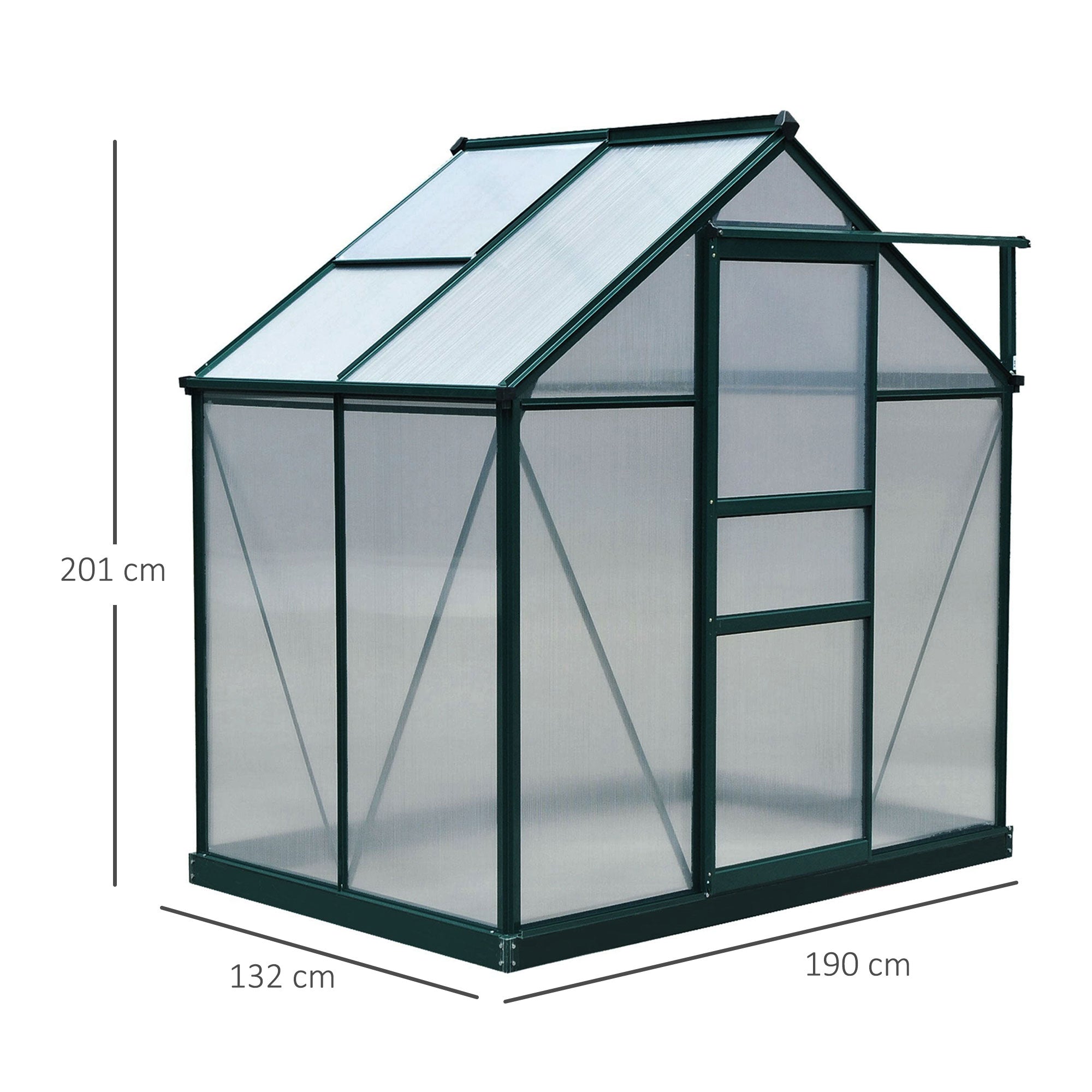 Outsunny 6 x 4ft Polycarbonate Greenhouse, Large Walk-In Green House with Slide Door and Window, Garden Plants Grow House with Aluminium Frame and Foundation, Dark Green