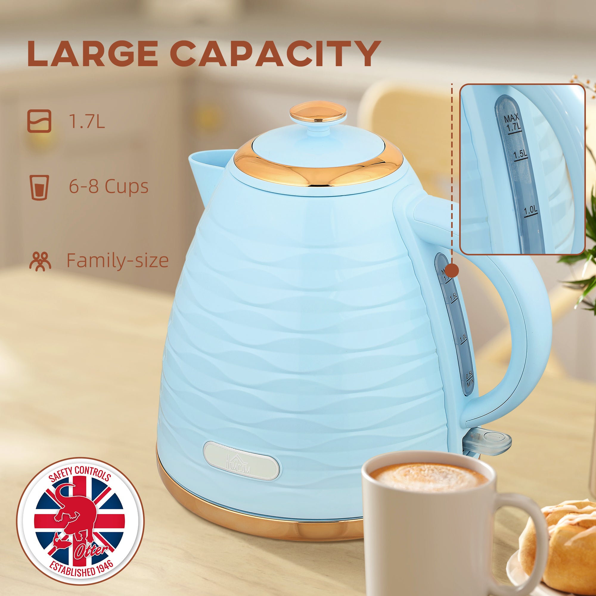 HOMCOM 3kW Rapid Boil Honeycomb Kettle - Light Blue