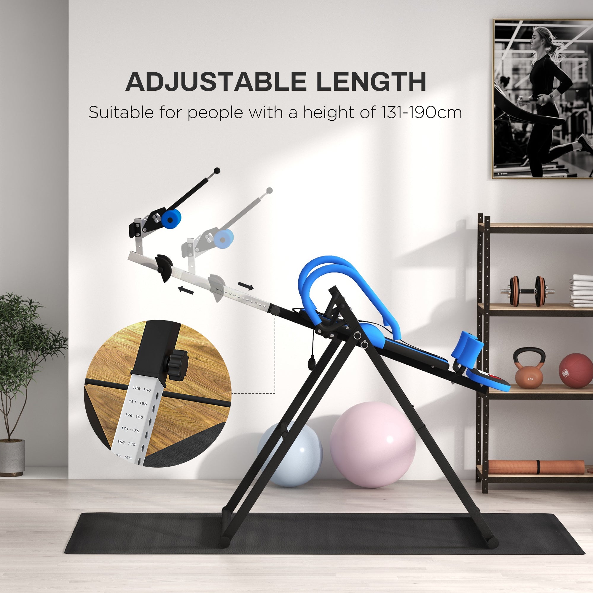 HOMCOM Gravity Inversion Table with Safety Belt Adjustable Hand Stand for Muscle Pain Relief, Blue - North Peak Garden Furniture
