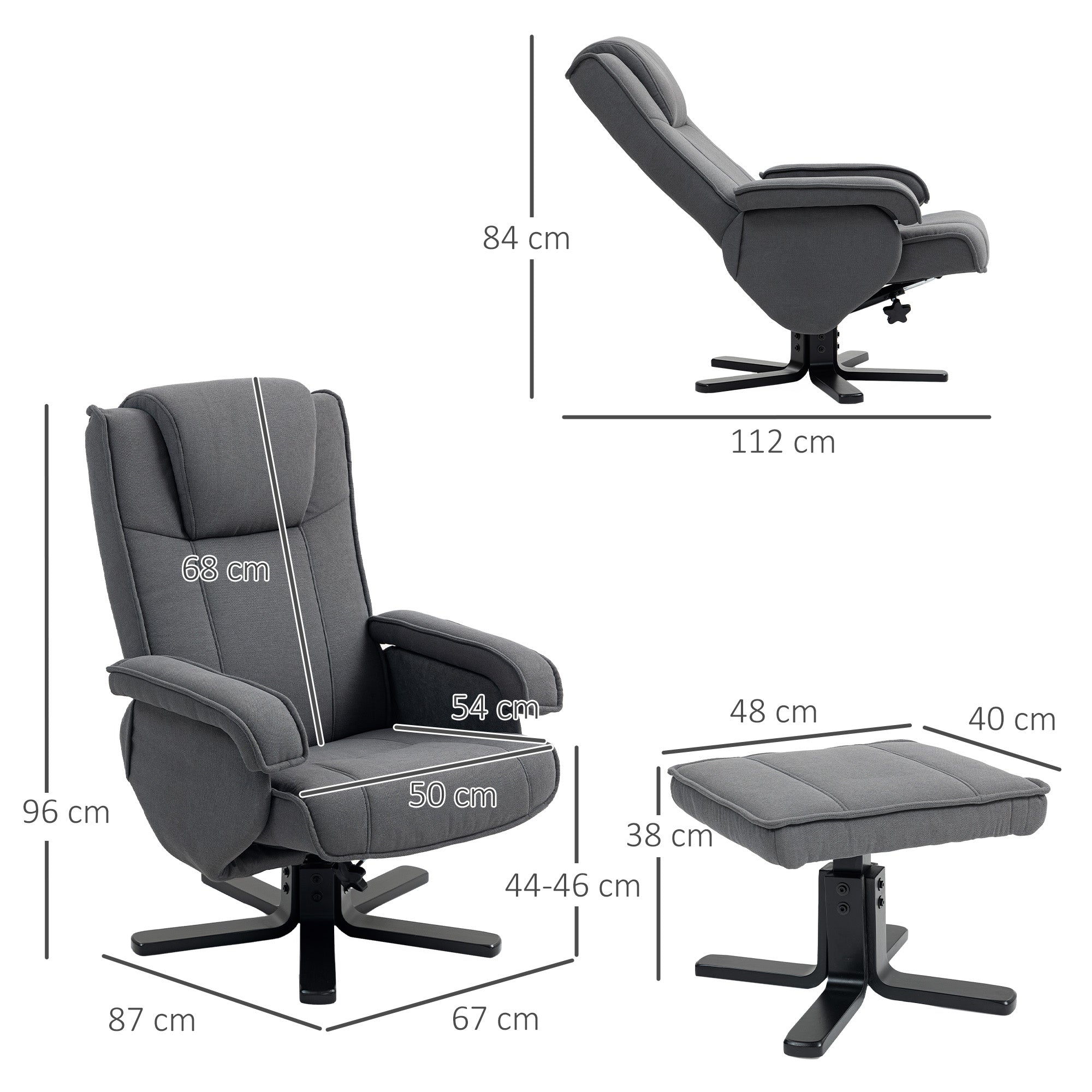 HOMCOM Rocker Swivel Recliner Chair with Footstool - Charcoal Grey Velvet - North Peak Garden Furniture