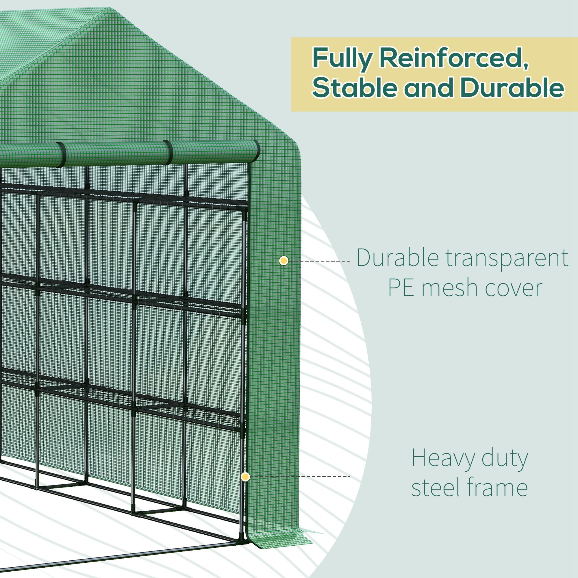 Outsunny Walk-in Greenhouse with 4 Tier 24 Shelves, Portable Grow House with Roll-up Zipped Door, 244 x 180 x 210cm, Green - North Peak Garden Furniture