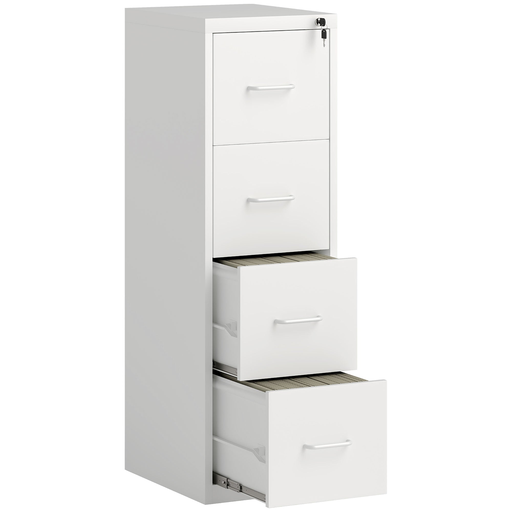 HOMCOM Four-Drawer Modern Steel Filing Cabinet - White - North Peak Garden Furniture