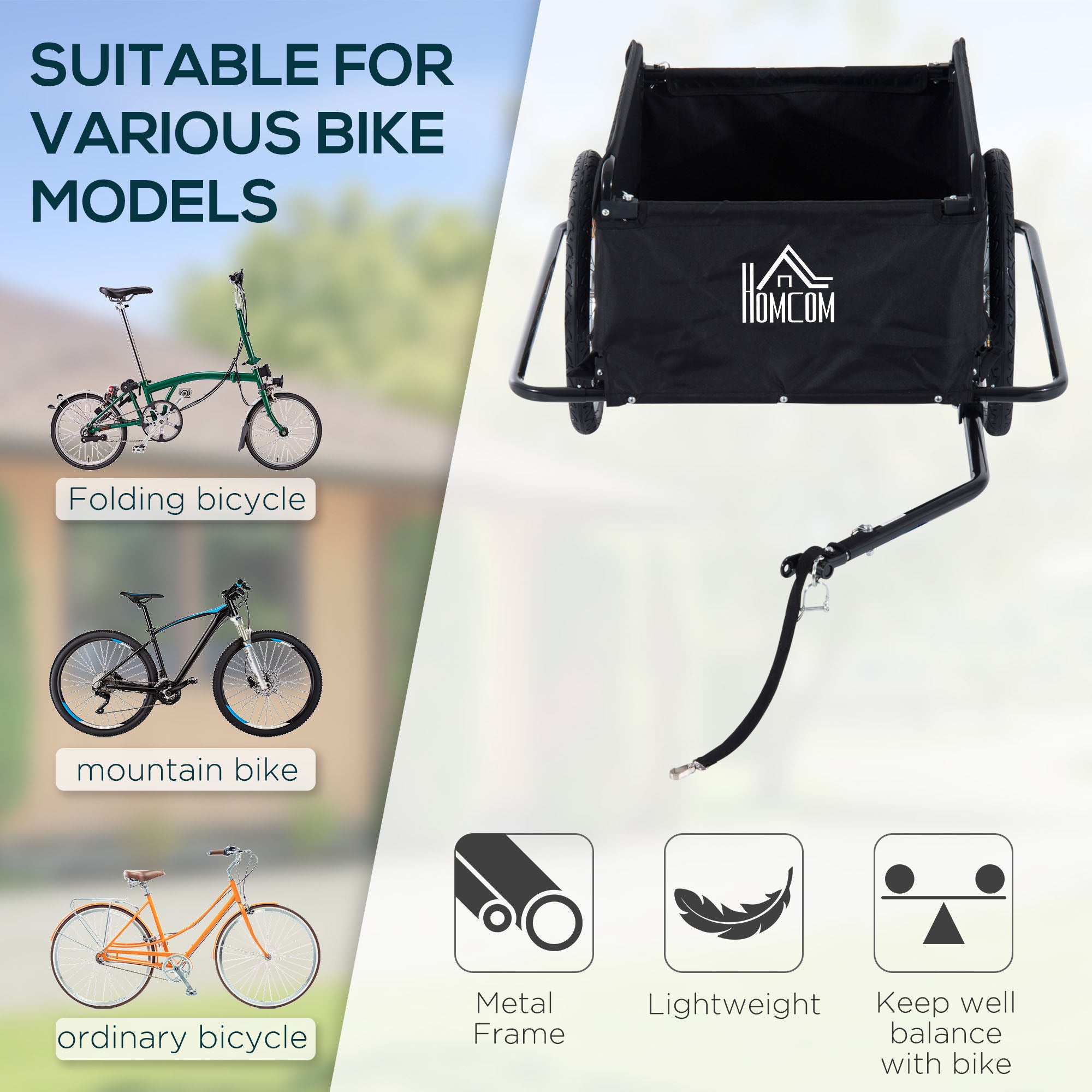 HOMCOM Two-Wheel Bicycle Large Cargo Wagon Trailer Oxford Fabric, Folding Storage, & Removable Cover, Red&Black - North Peak Garden Furniture