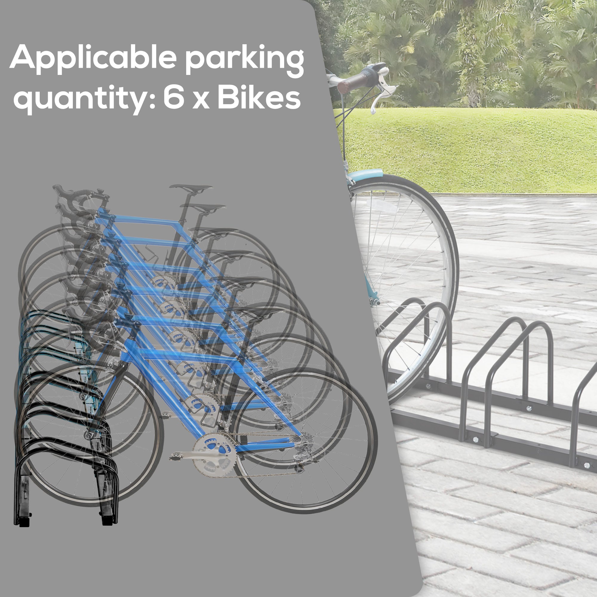 HOMCOM Bike Stand Parking Rack Floor or Wall Mount Bicycle Cycle Storage Locking Stand 179L x 33W x 27H (6 Racks, Black) - North Peak Garden Furniture