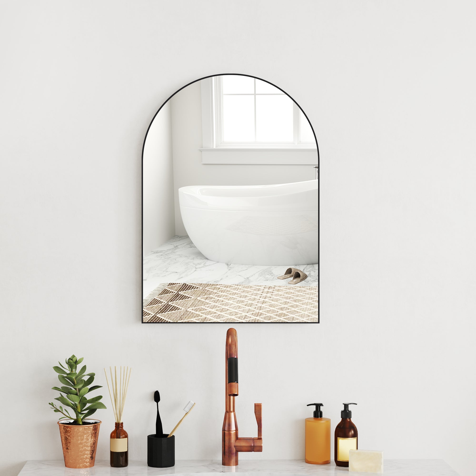 HOMCOM 50 x 70cm Arched Home Mirror - Black - North Peak Garden Furniture