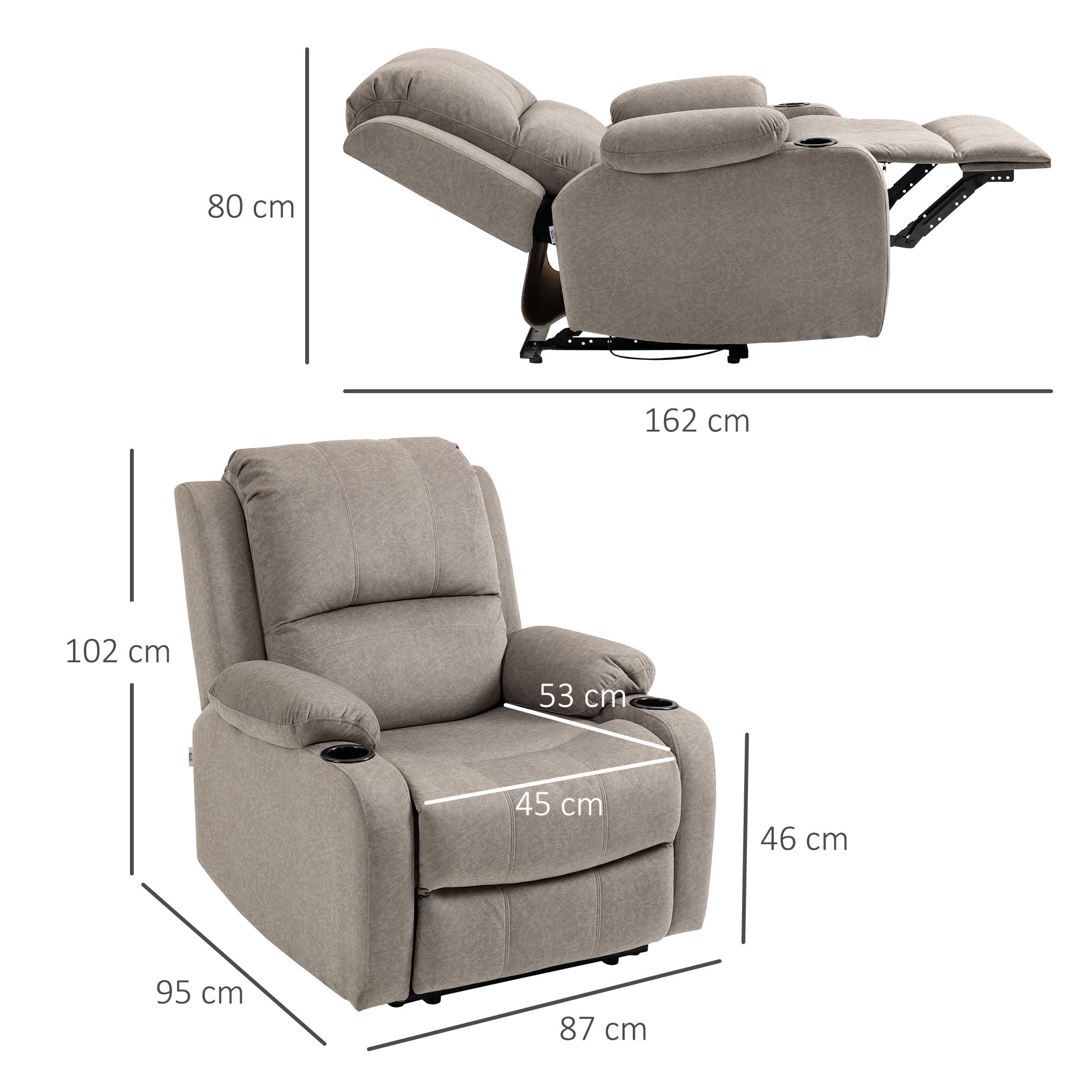 HOMCOM Microfibre Recliner Armchair, with Adjustable Leg Rest, Cup Holder, for Home Living Room, Brown - North Peak Garden Furniture