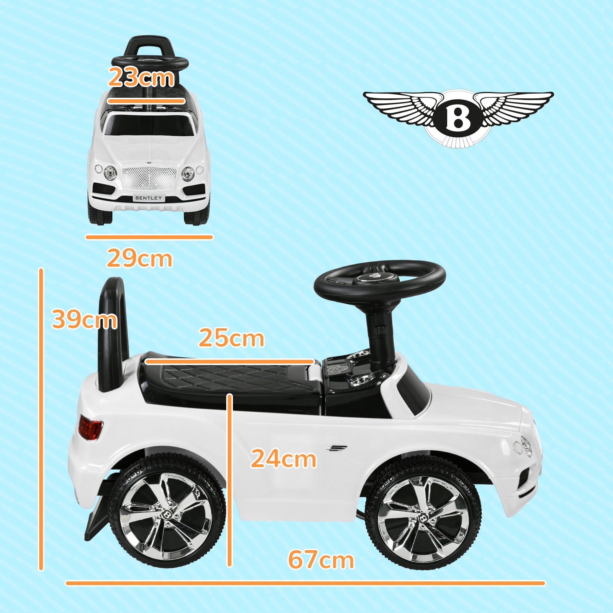 AIYAPLAY Bentley Bentayga Licensed Foot to Floor Ride on Car, Sliding Car Push Along Car w/ Under Seat Storage - White