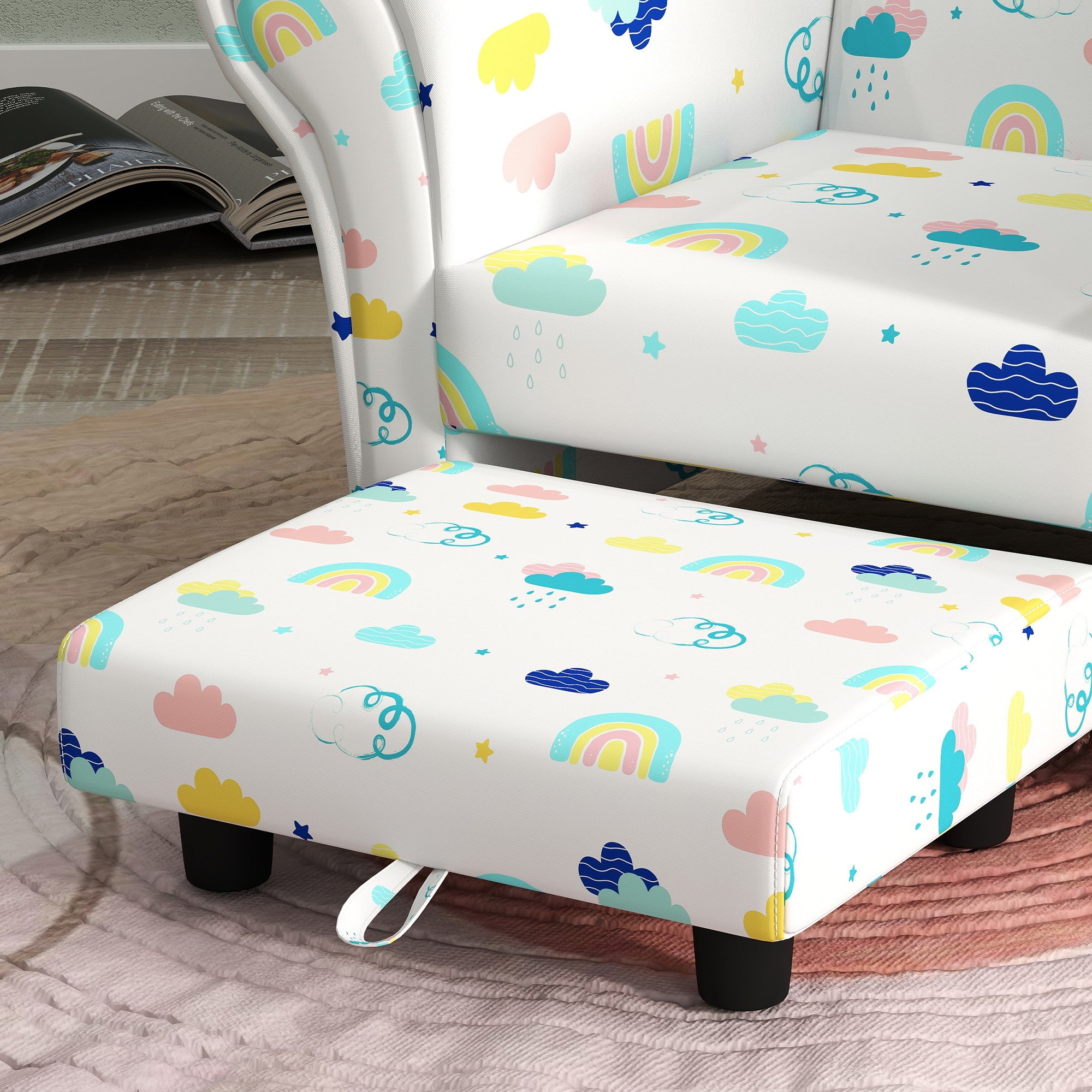 AIYAPLAY 2 Piece Kids Sofa Set with Cloud Design, Wooden Frame, for 1.5-3 Years Old, White - North Peak Garden Furniture