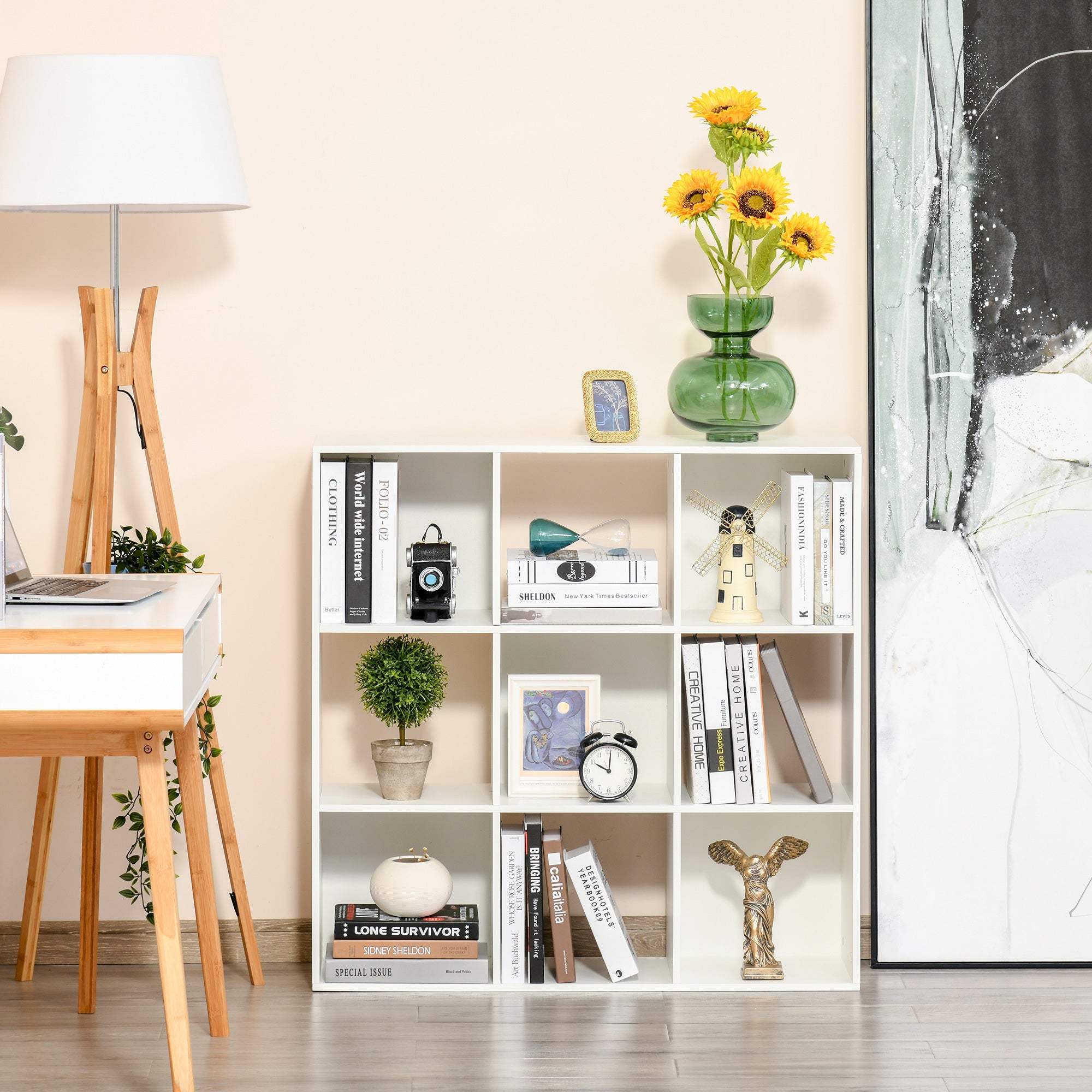 HOMCOM 3-tier 9 Cubes Storage Unit Particle Board Cabinet Bookcase Organiser Home Office Shelves White - North Peak Garden Furniture