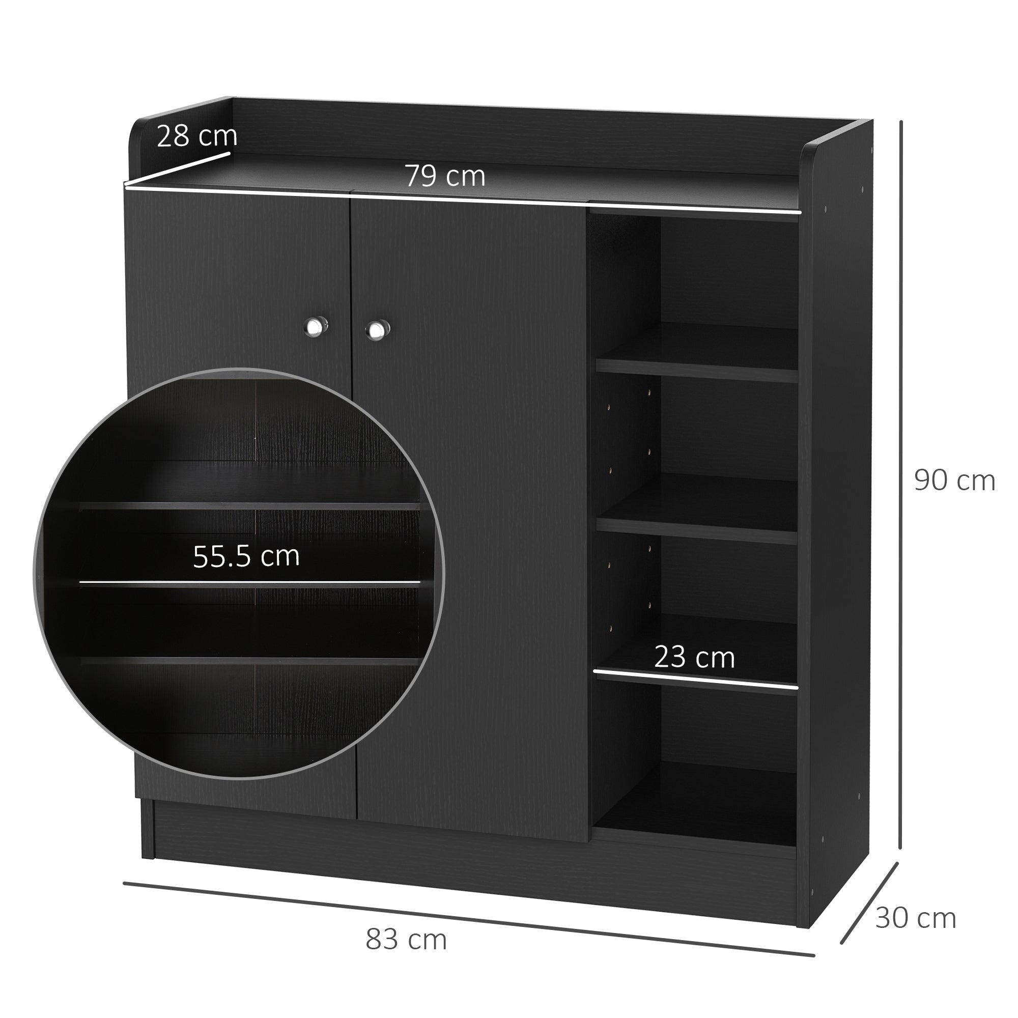 HOMCOM Shoe Storage Cabinet with Adjustable Shelves - Black - North Peak Garden Furniture