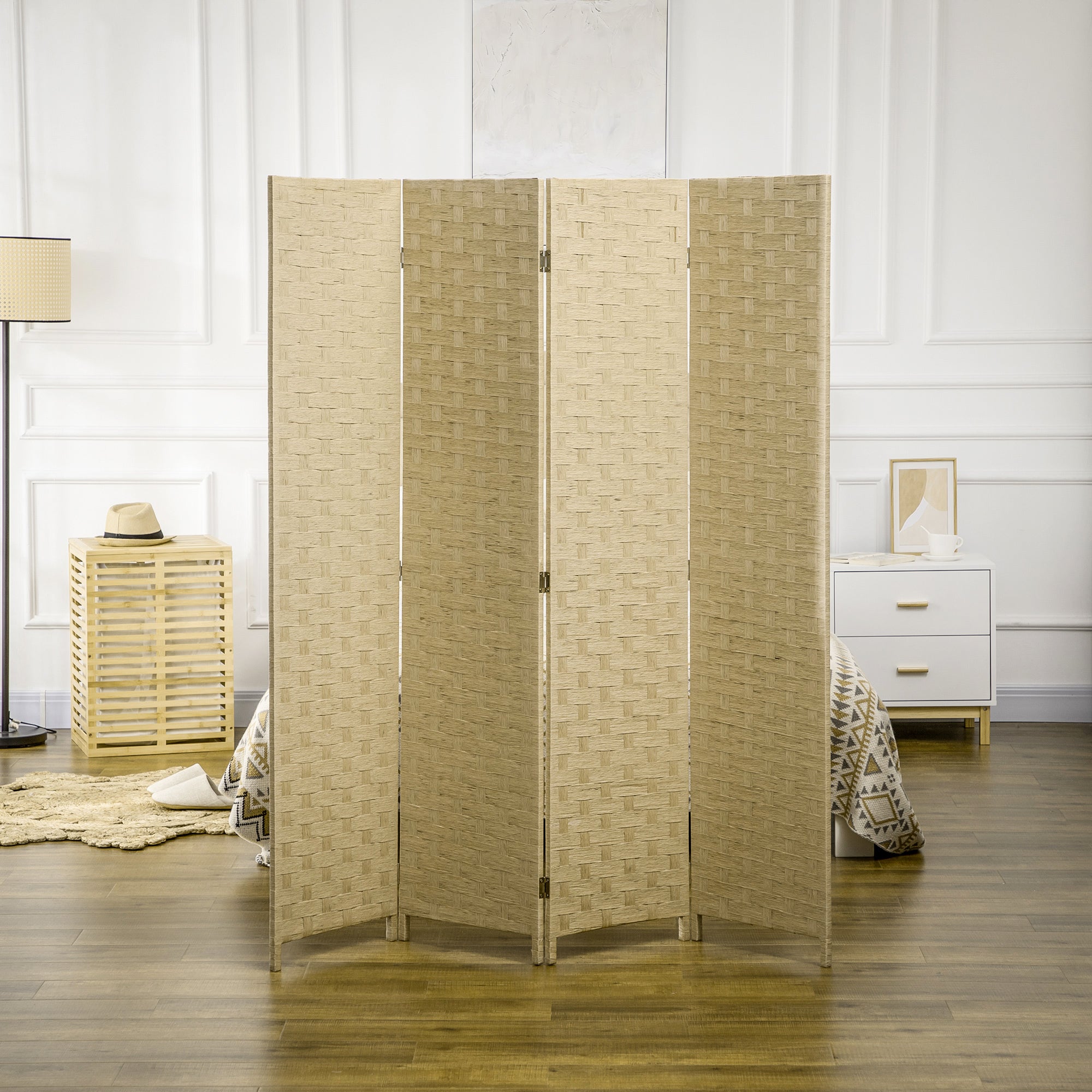 HOMCOM 4-Panel Room Dividers, Wave Fibre Freestanding Folding Privacy Screen Panels, Partition Wall Divider for Indoor Bedroom Office, 170 cm, Brown - North Peak Garden Furniture
