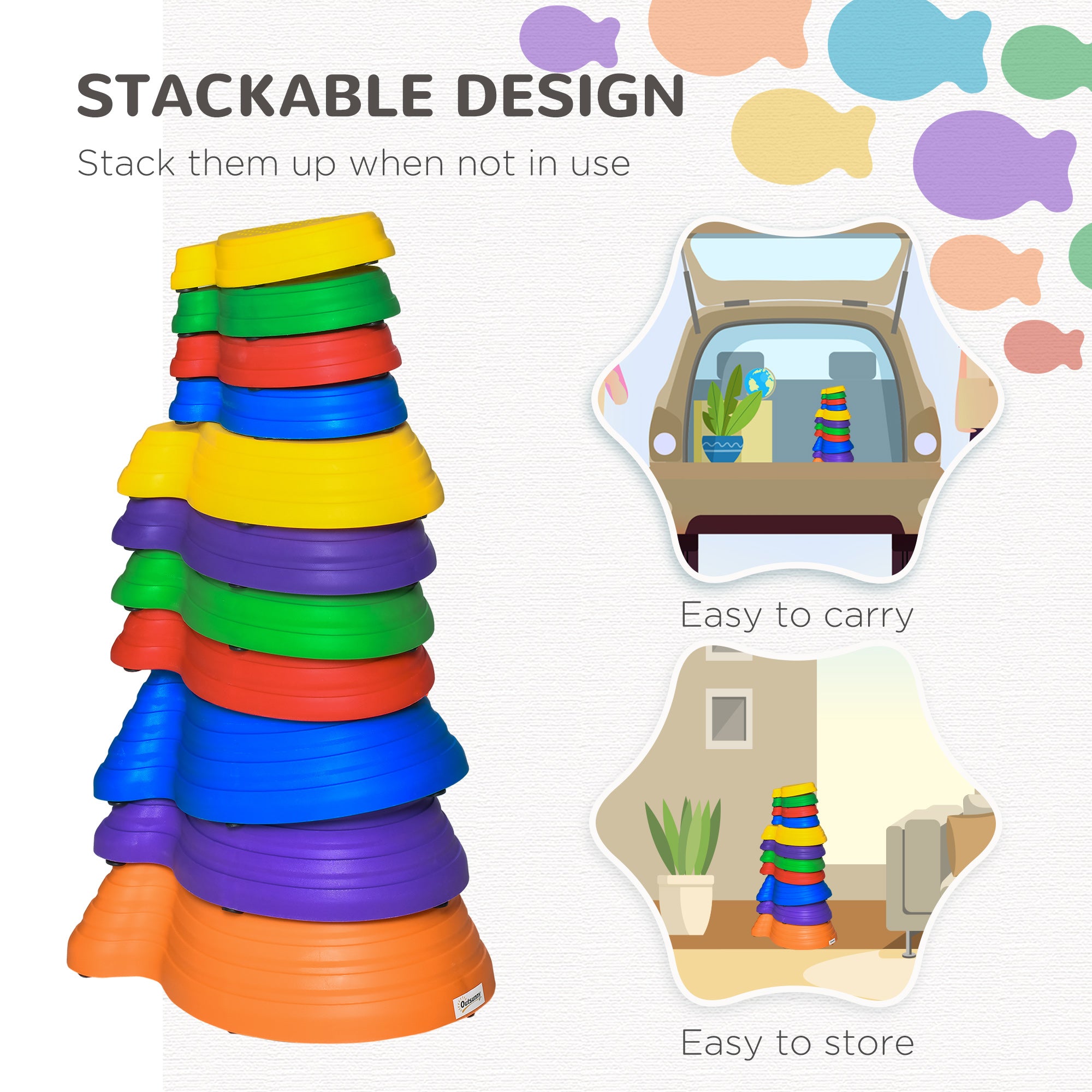 Outsunny 11 Piece Kids Balance Stepping Stones - Multicoloured - North Peak Garden Furniture