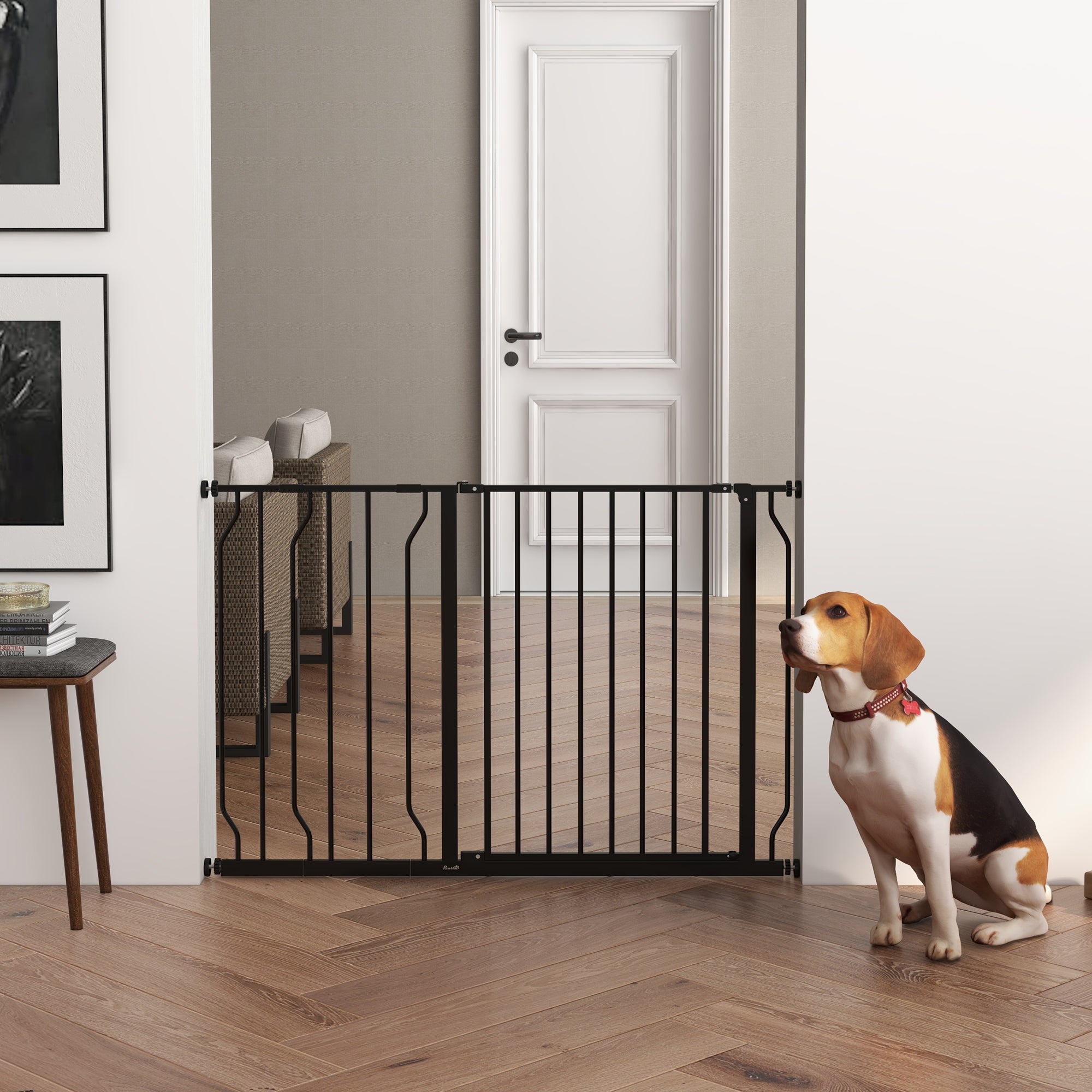 PawHut Wide Dog Safety Gate, with Door Pressure, for Doorways, Hallways, Staircases - Black