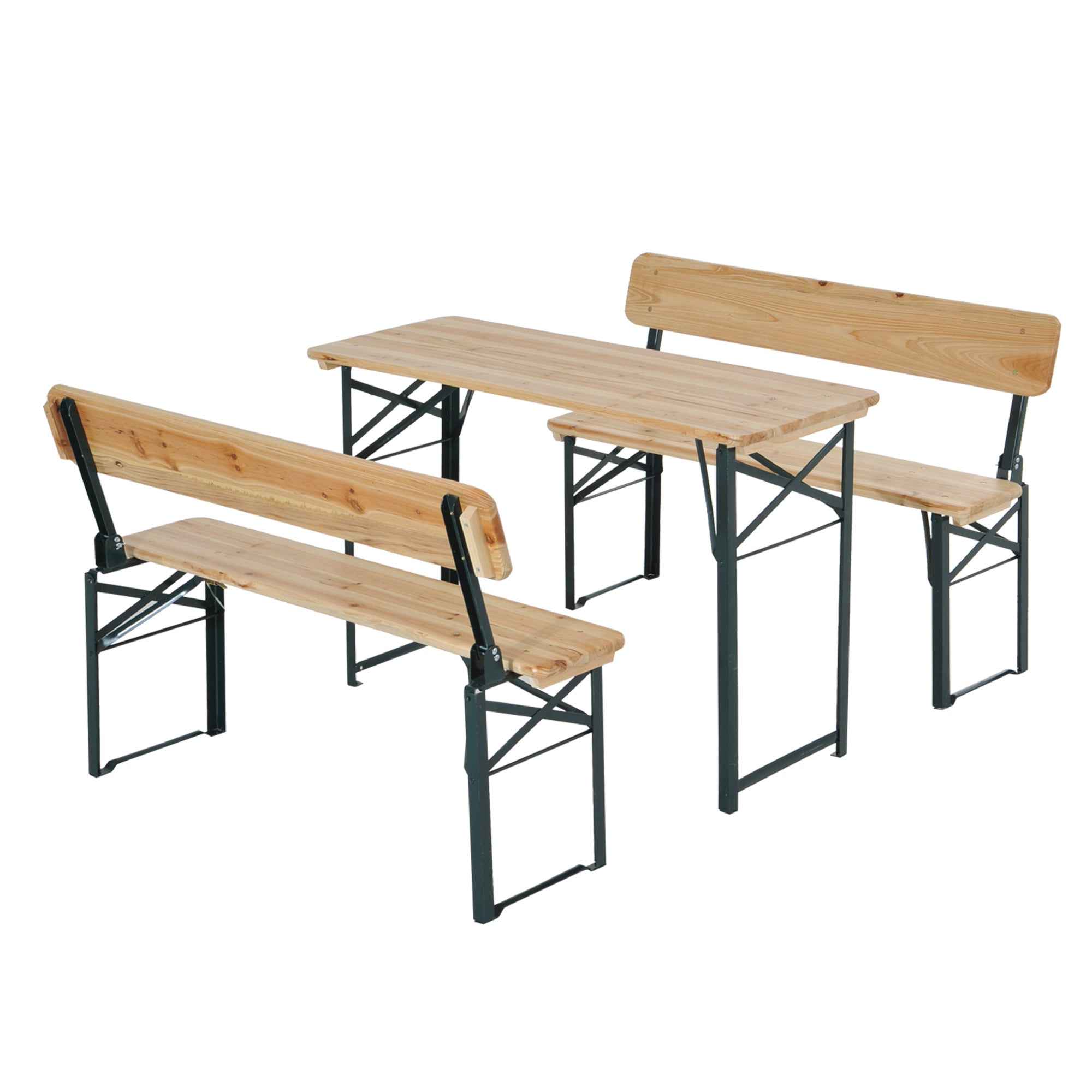 Outsunny Portable Folding Camping Picnic Trestle Beer Table and 2 Bench Set Wooden Garden Furniture Patio Dining Party BBQ Chairs Stools - North Peak Garden Furniture