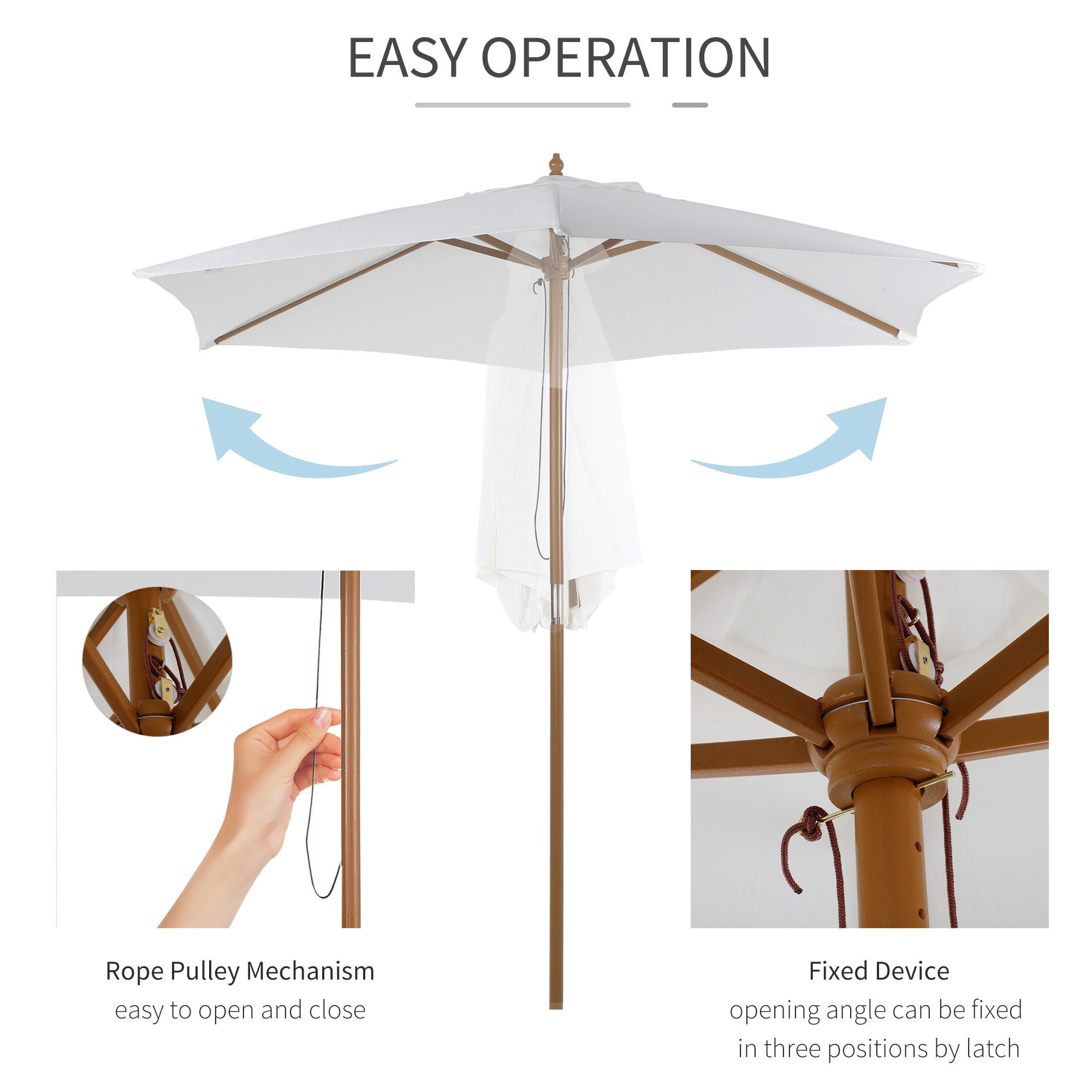 Outsunny Wooden Patio Umbrella: 2.5m Garden Parasol with 6 Ribs, Top Vent for Outdoor Shading, White | Aosom UK