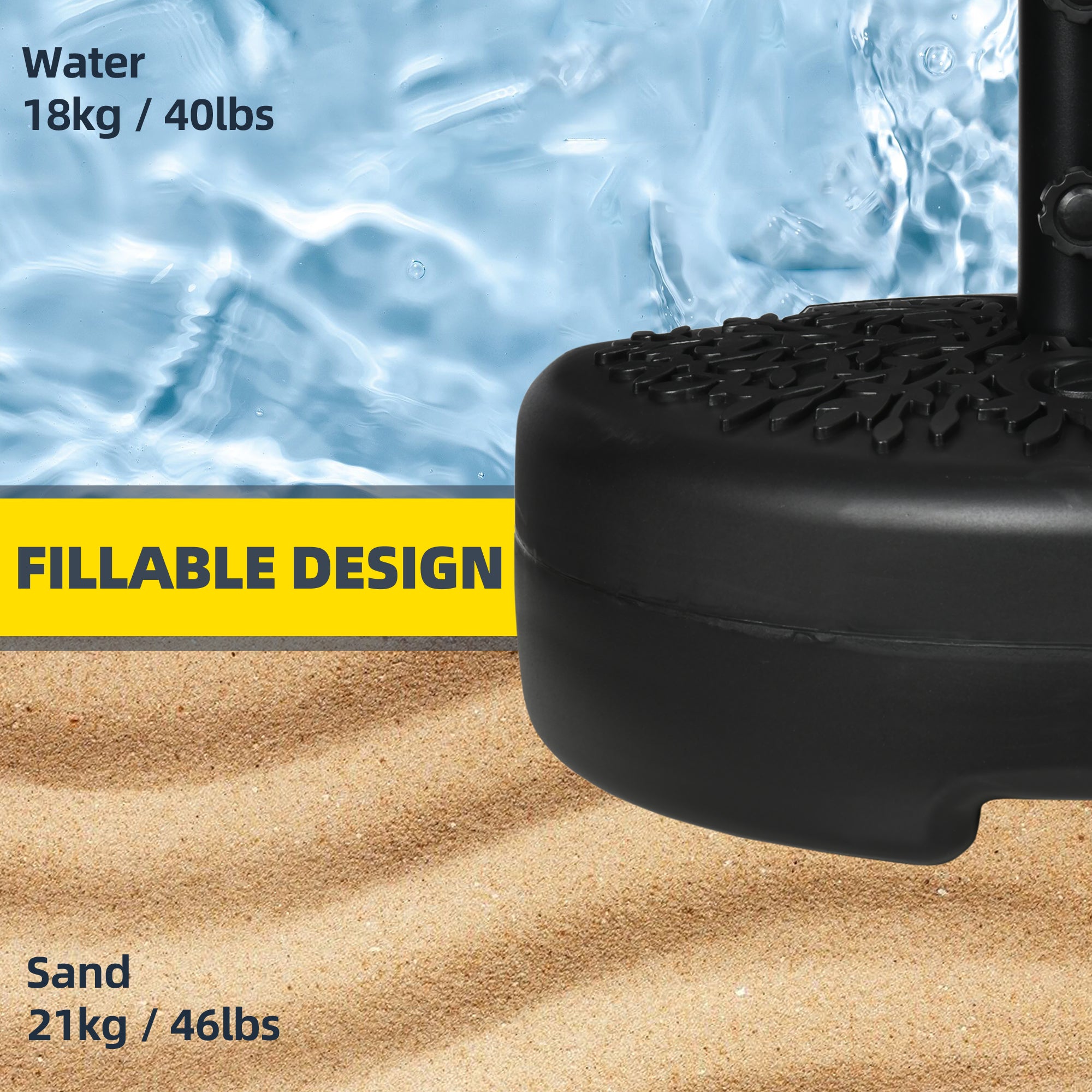 Outsunny Water/Sand Fillable Half Parasol Umbrella Base - Black - North Peak Garden Furniture