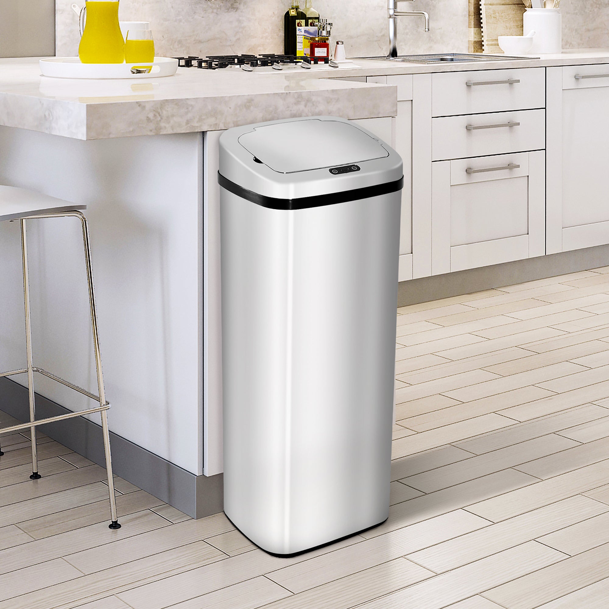 HOMCOM 50L Infrared Touchless Automatic Motion Sensor Dustbin Stainless Steel Trash Can Home Office - North Peak Garden Furniture