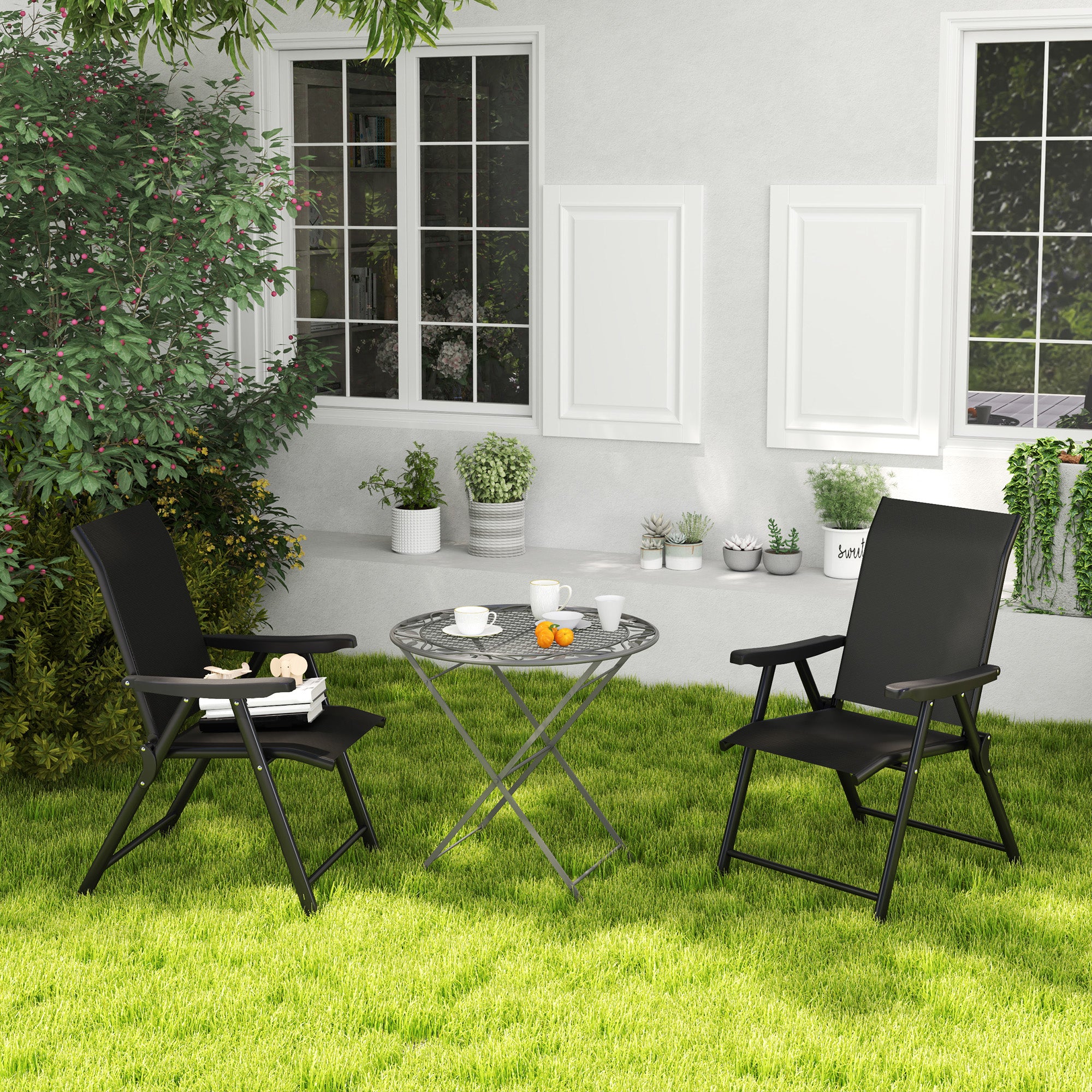 Outsunny Set of Two Folding Outdoor Chairs - Black - North Peak Garden Furniture