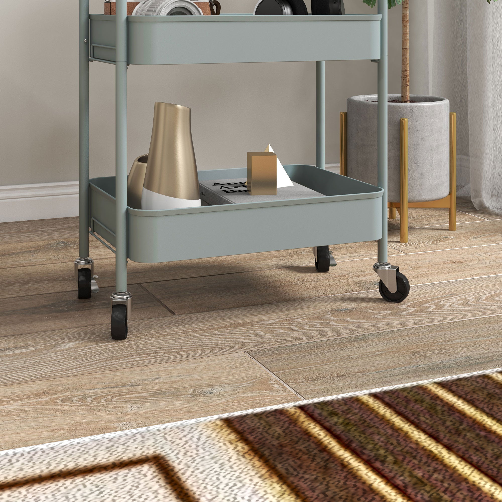 HOMCOM Three-Tier Steel Storage Trolley - Light Blue - North Peak Garden Furniture