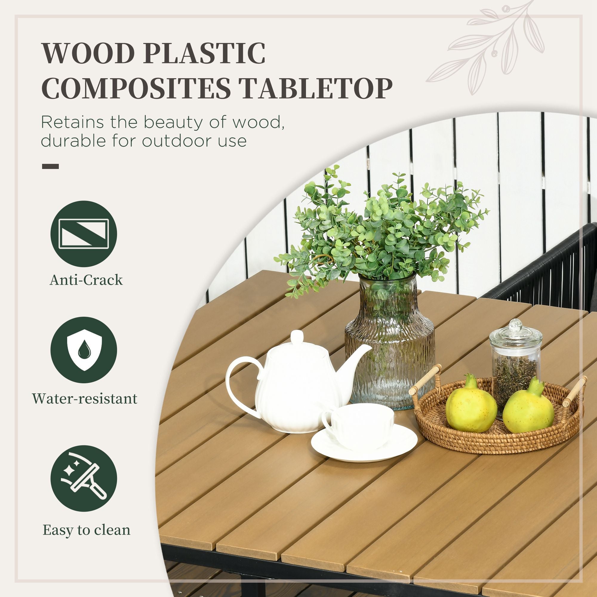 Outsunny 4 Seater Rattan Cube Garden Furniture Set, Rattan Dining Set with Cushions, Outdoor Dining Table and Chairs with Rectangular Wood Grain Plastic Top Table for Patio, Balcony, Black - North Peak Garden Furniture