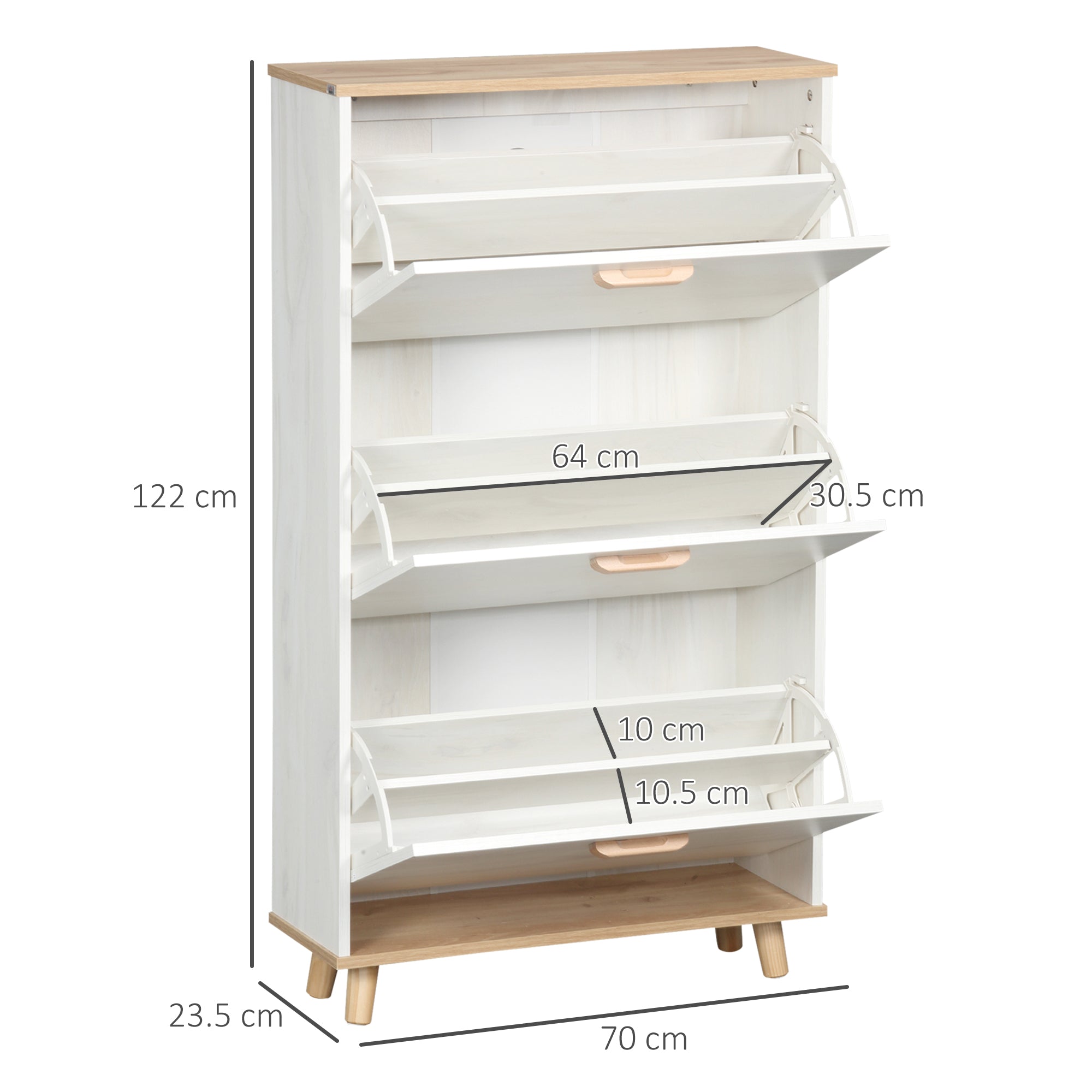 HOMCOM Narrow Shoe Cabinet, Slim Shoe Storage Cabinet with 3 Flip Drawers and Adjustable Shelves, 12 Pair of Shoes Organizer for Hallway, Entryway, Cream White