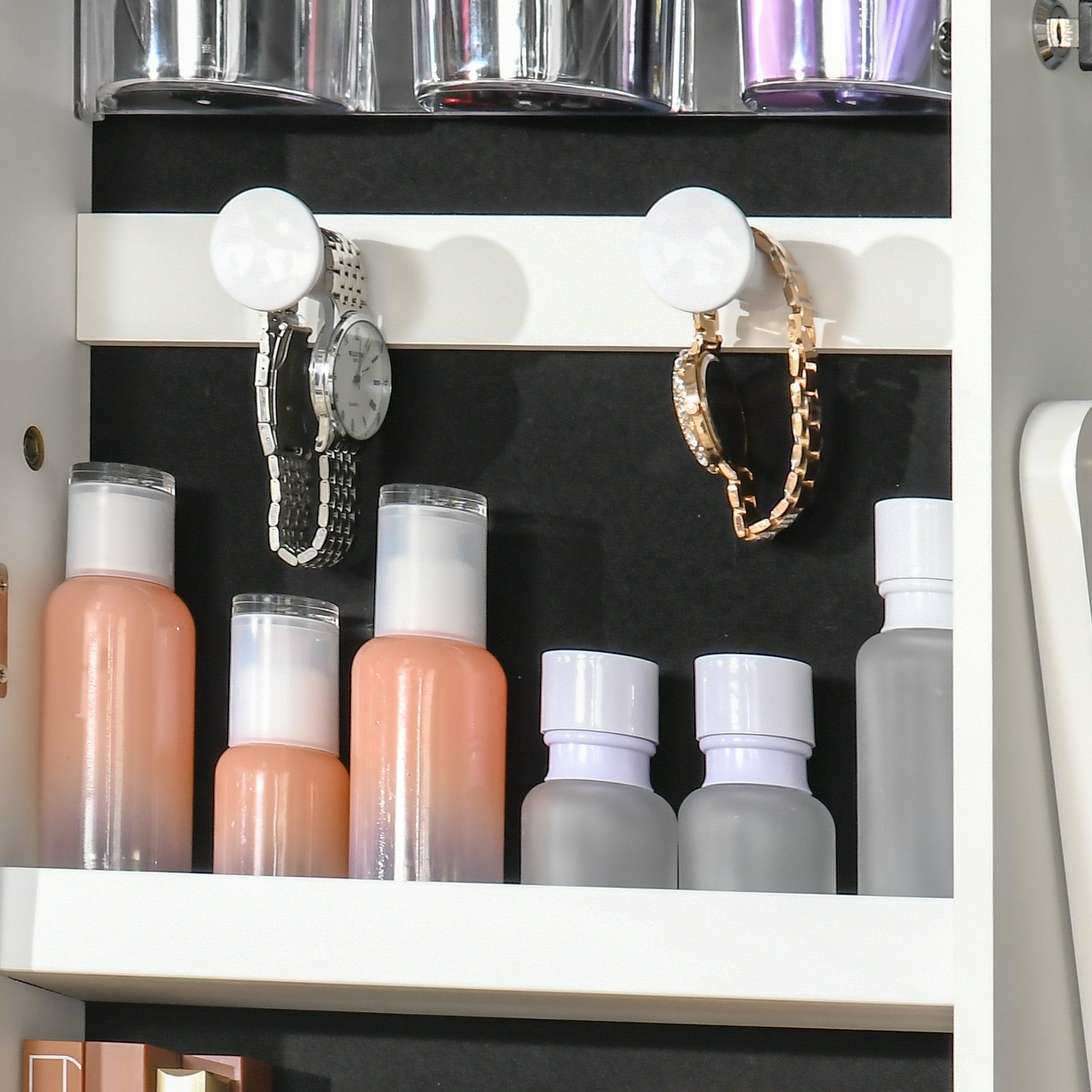 HOMCOM Jewellery Cabinet with LED Light, Lockable Jewellery Organiser with Full-Length Mirror for Bedroom Dressing Room, White - North Peak Garden Furniture
