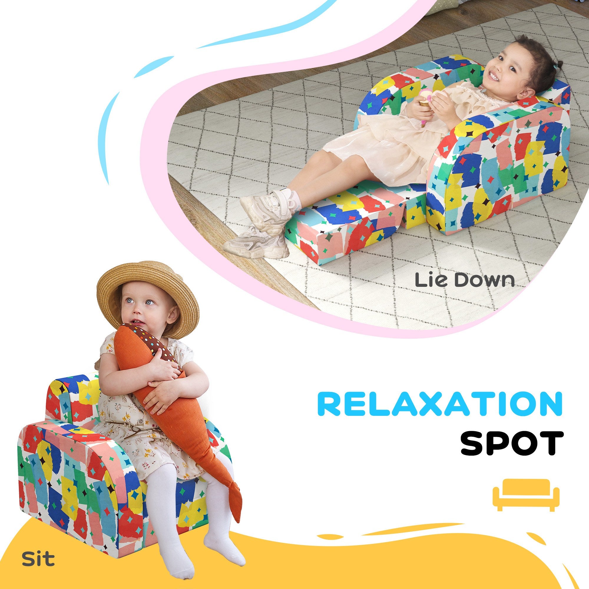 AIYAPLAY Foldable Toddler Chair Soft Snuggle Sponge Filled for Bedroom Playroom, Aged 18 Months to 3 Years - Multicoloured - North Peak Garden Furniture