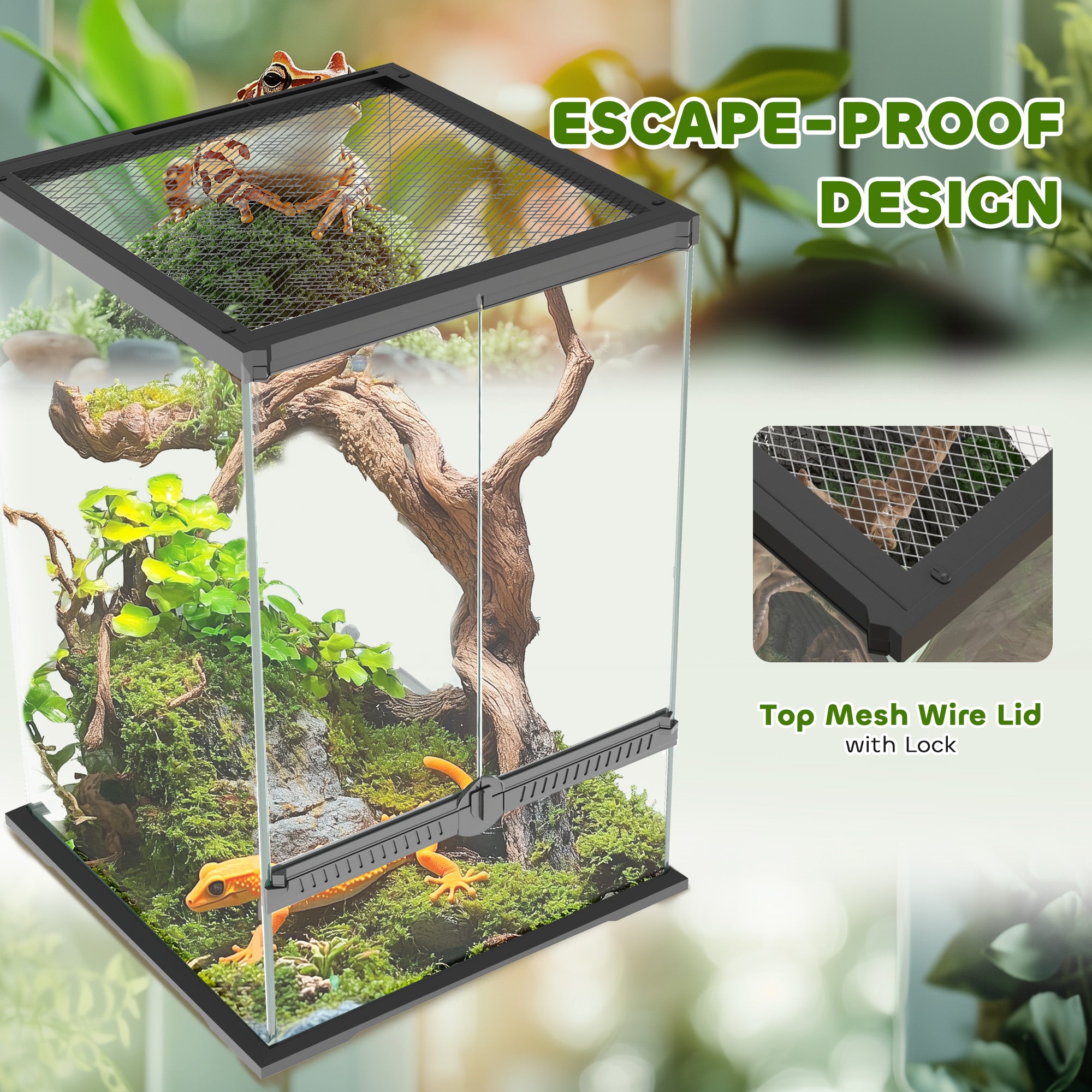 PawHut 40L Vivarium for Lizards, Frogs, Snakes, Turtles, Tortoises w/ Anti-Escape Design, Ventilation