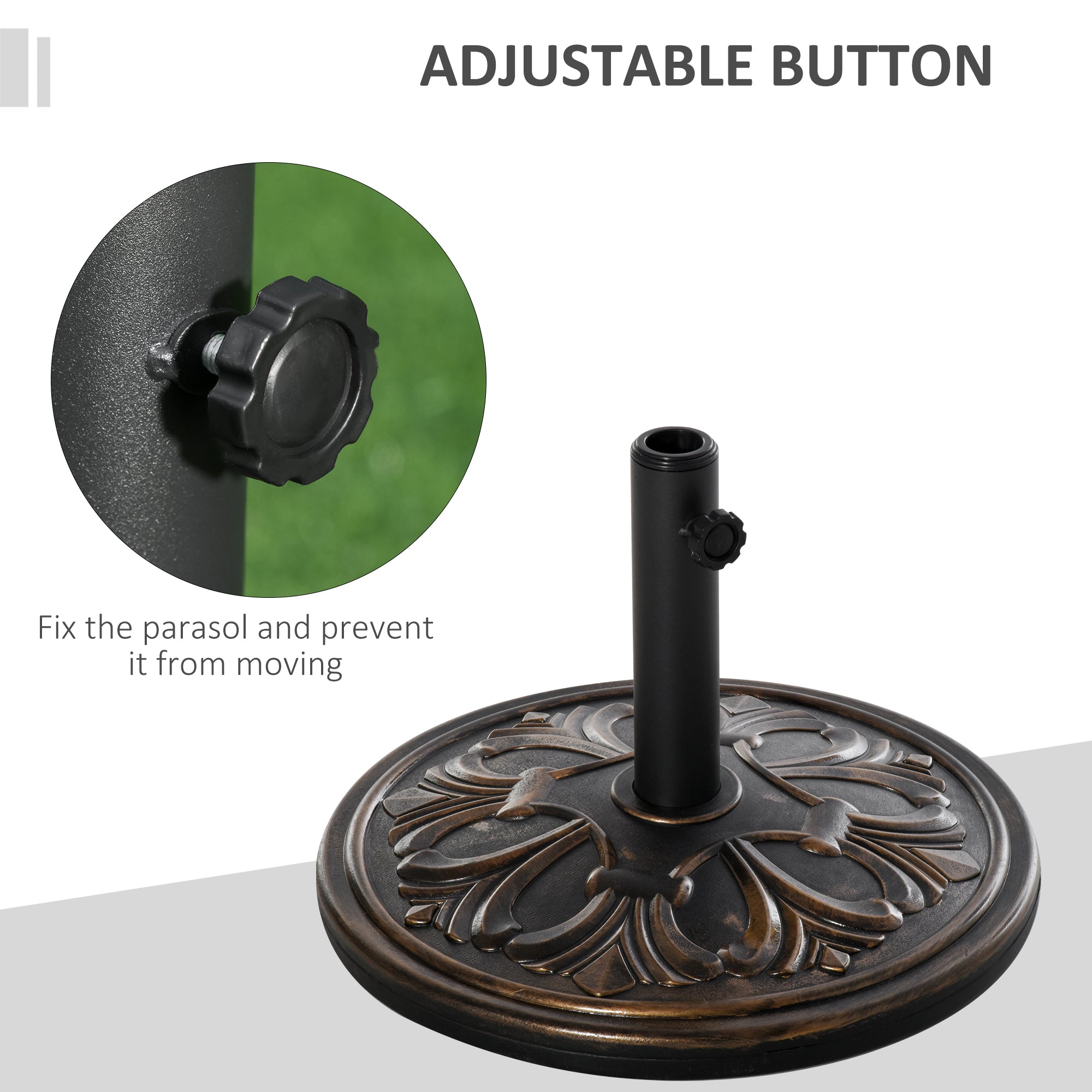 Outsunny 13kg Round Umbrella Base Outdoor Parasol Base Weight Stand Holder for Outdoor Garden Bronze Tone - North Peak Garden Furniture