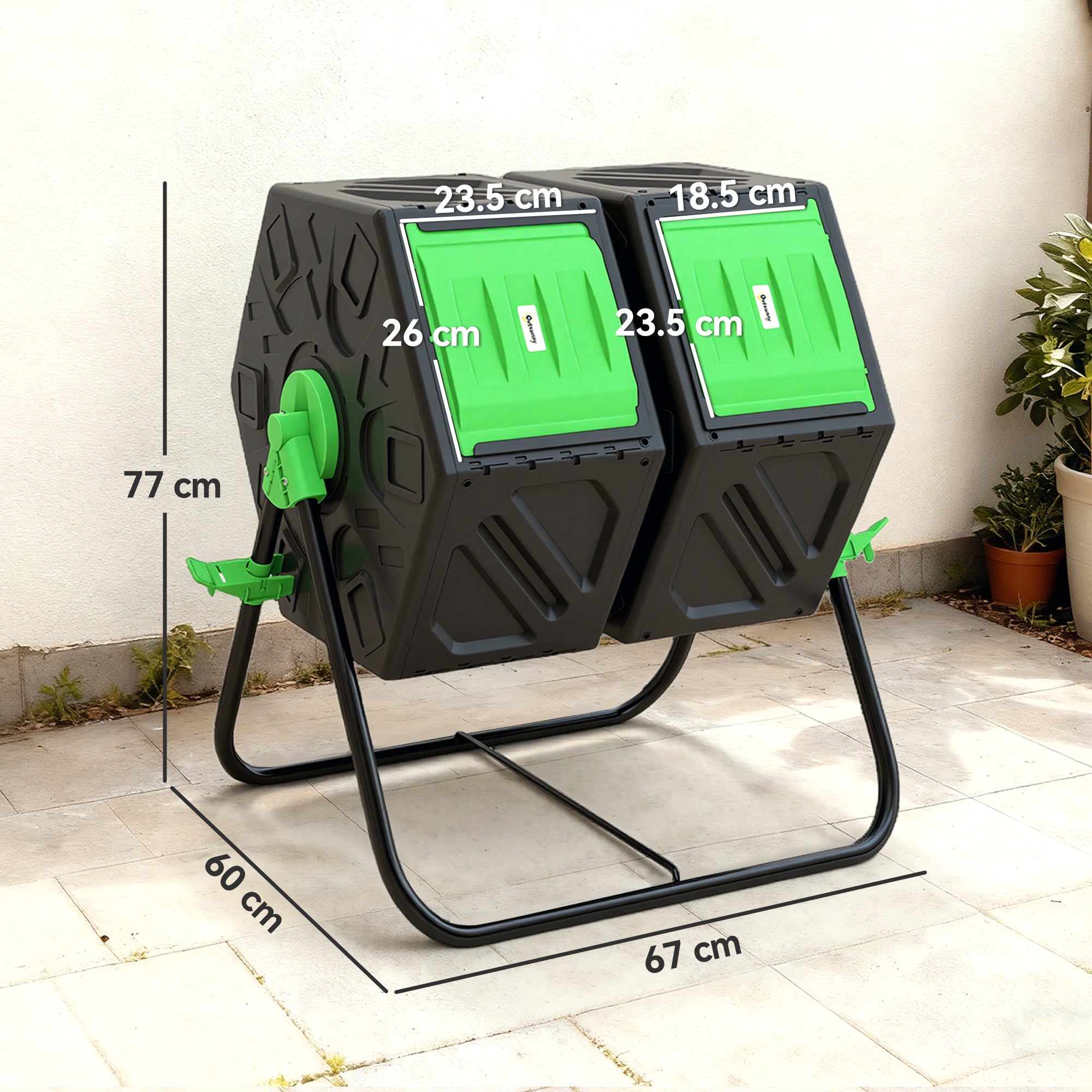 Outsunny Dual Chamber Garden Compost Bin, 130L Rotating Composter, Compost Maker with Ventilation Openings and Steel Legs