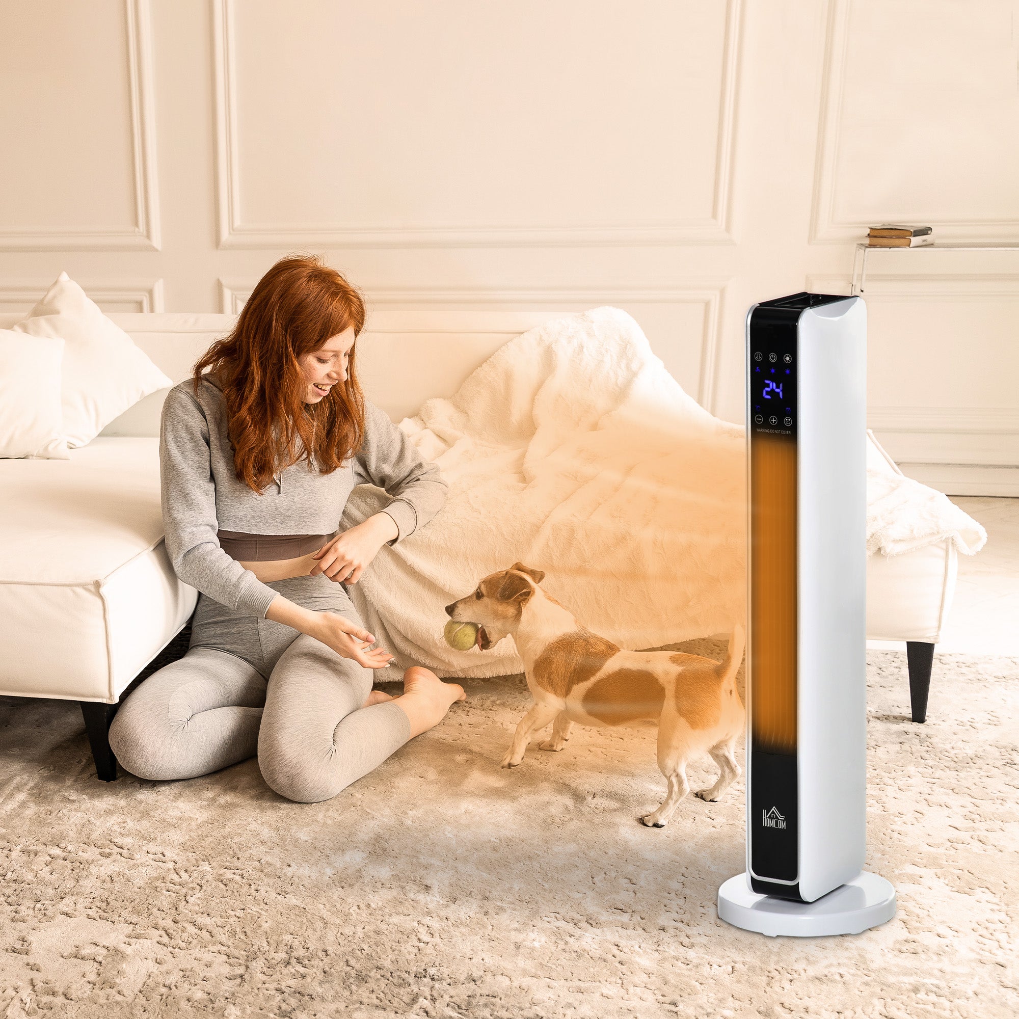 HOMCOM Indoor Tower Space Heater with 2 Heater 1100W/2200W and Fan, Floor Electric Heater for Office, with Timer, Remote - North Peak Garden Furniture
