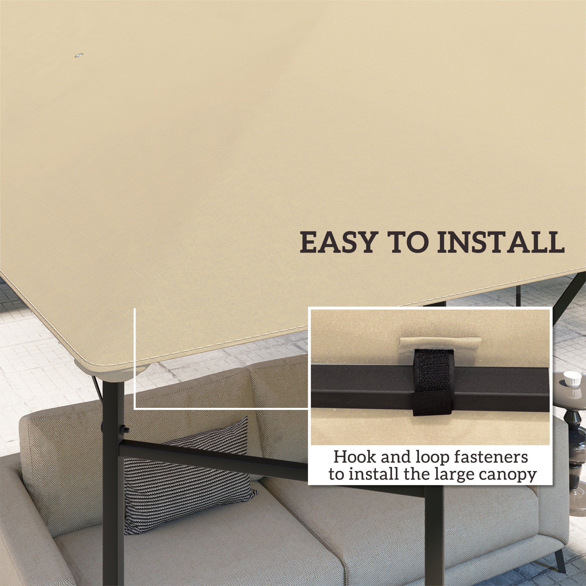 Outsunny 3 x 3(m) Gazebo Canopy Replacement Cover, Garden Gazebo Roof Replacement with Drain Holes, Water Resistant PVC Coating, 370g/㎡, UPF30+, TOP COVER ONLY, Beige - North Peak Garden Furniture